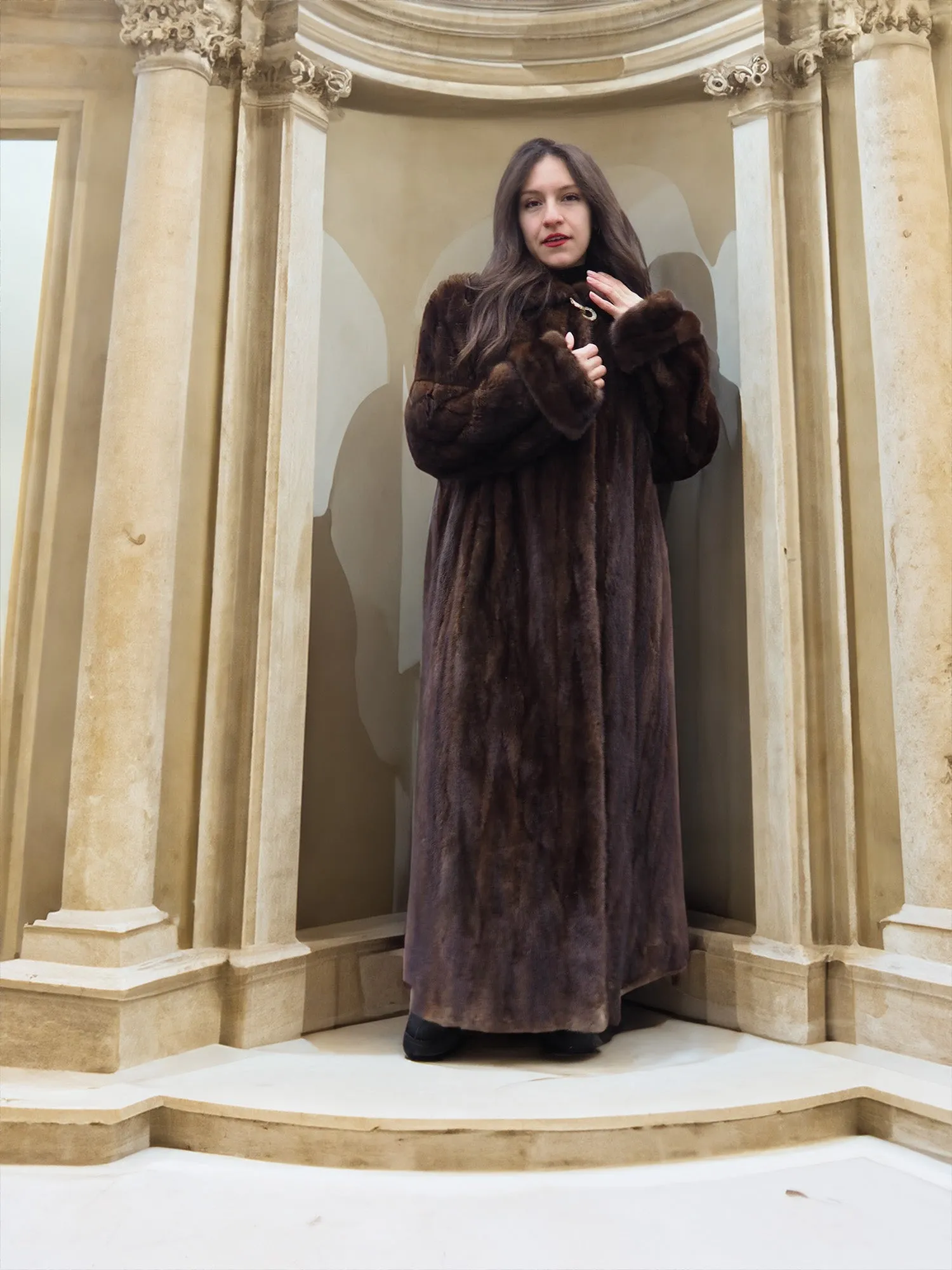 Mahogany Lunaraine Canadian Mink Fur Coat L to XXL 52" Long