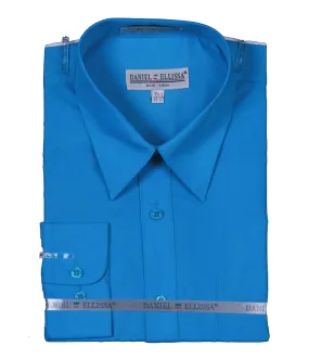 Men's Basic Dress Shirt  with Convertible Cuff -Turquoise