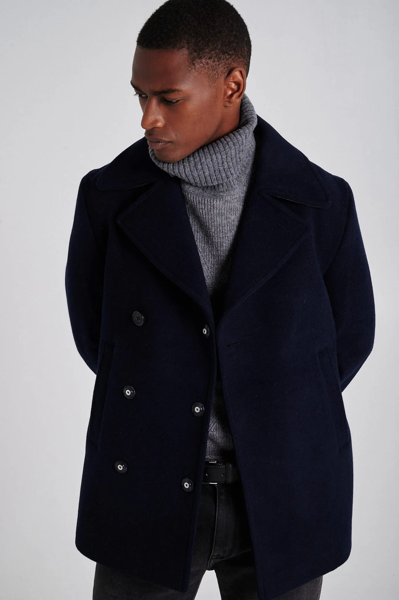 Men's Double Breasted Wool Blend Peacoat