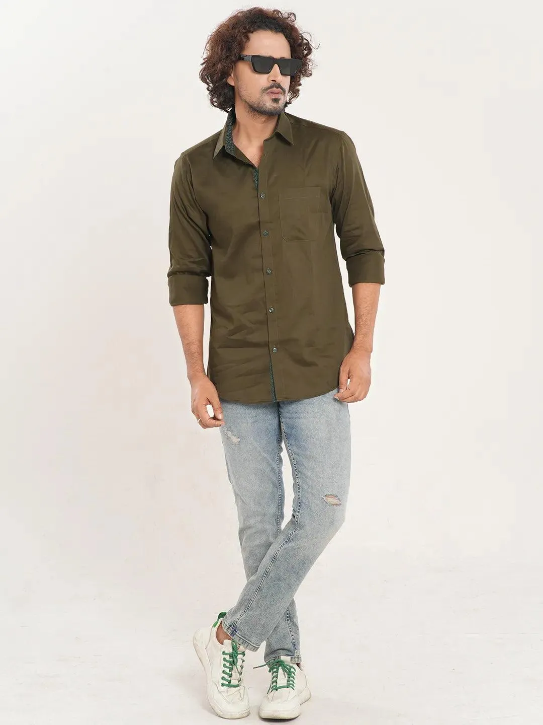 Men's Full Sleeve Casual Shirt in Olive