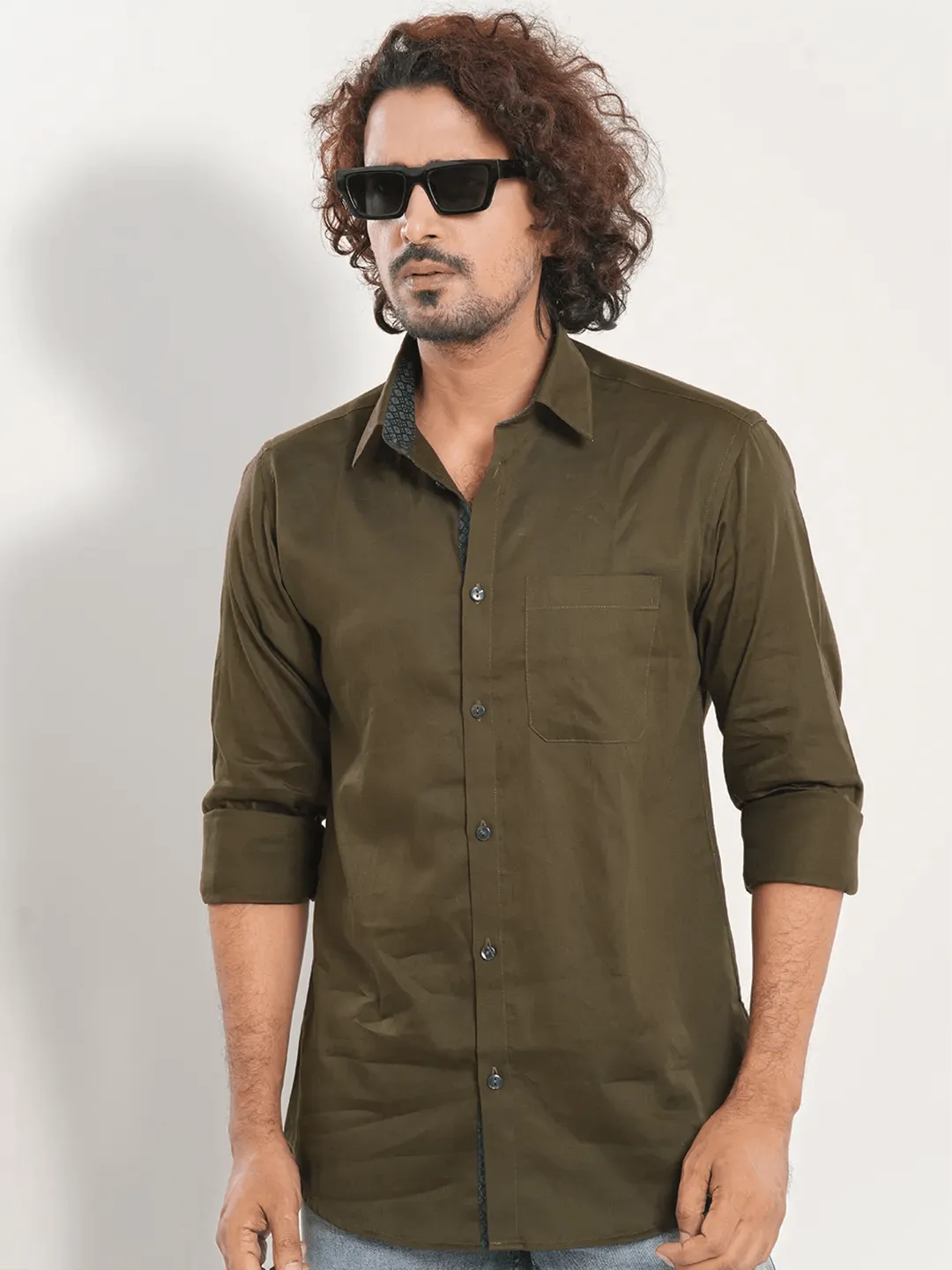 Men's Full Sleeve Casual Shirt in Olive