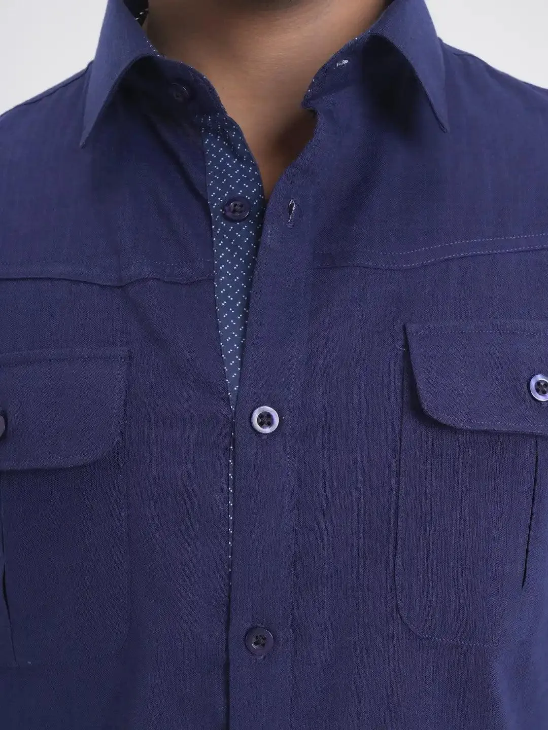 Men's Full Sleeve Casual Shirt in Space Blue