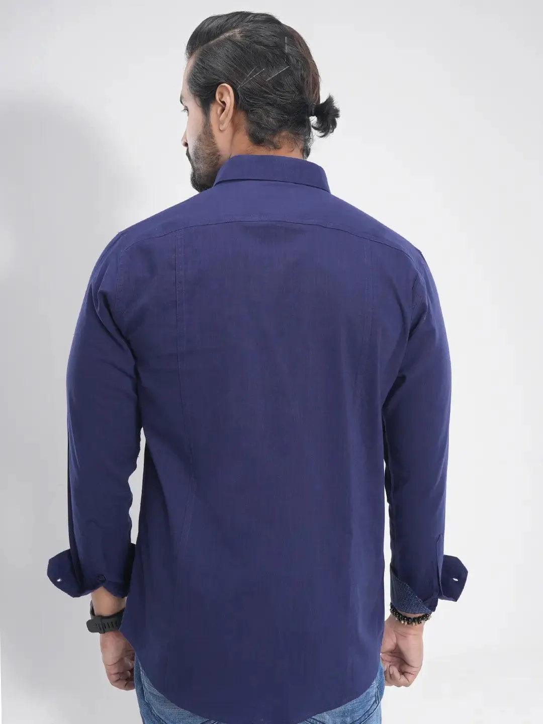 Men's Full Sleeve Casual Shirt in Space Blue