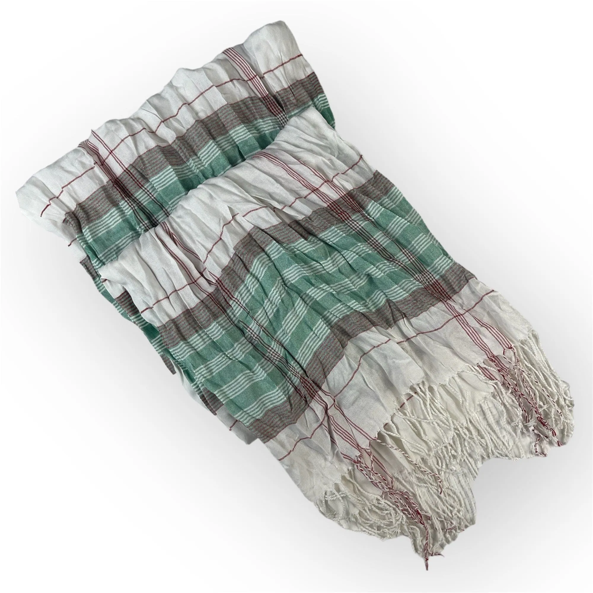 Mens Scarf -White Teal Green Grey Plaid - Unisex