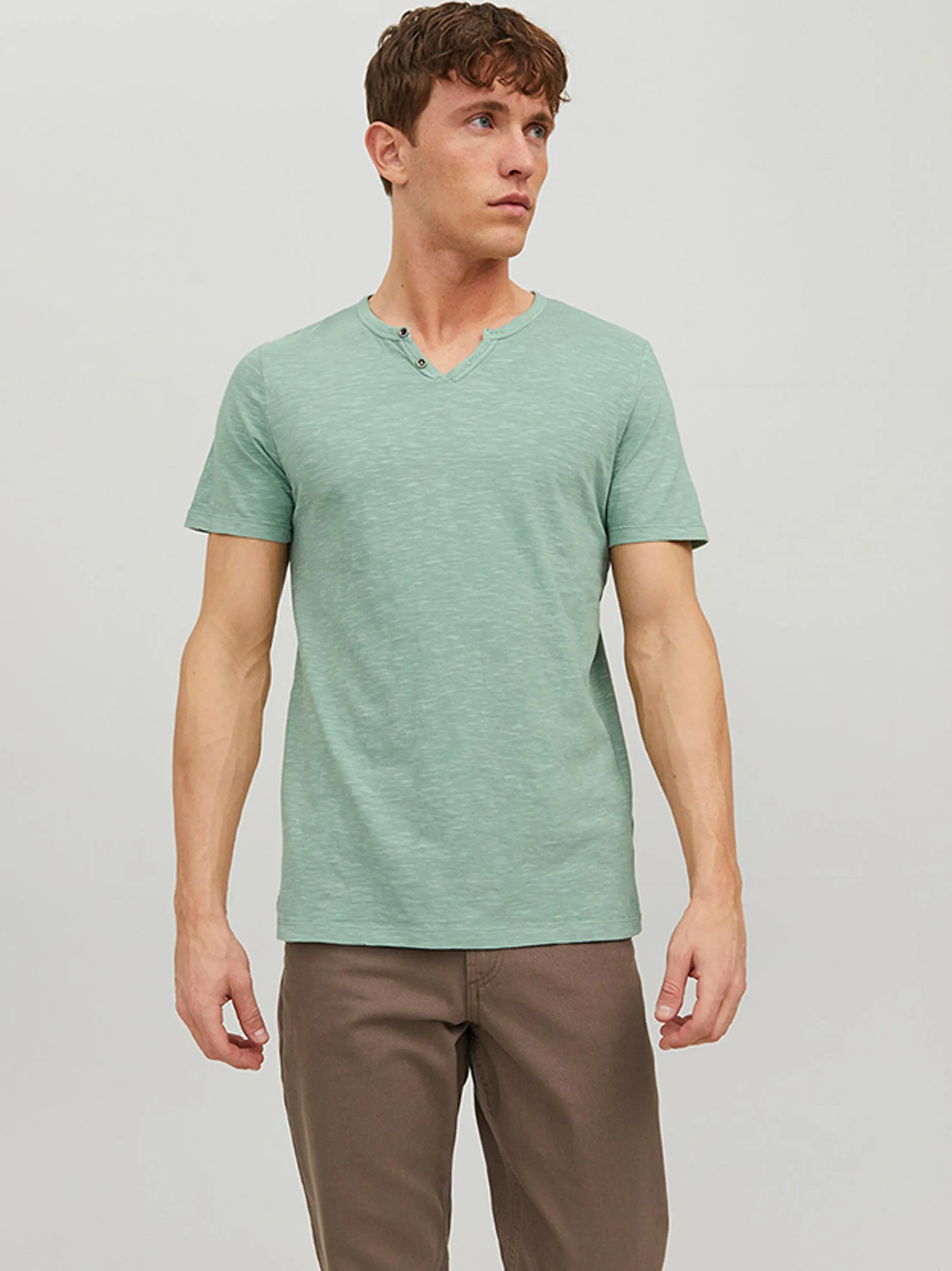 Men's Split-Neck Henley Top,Green