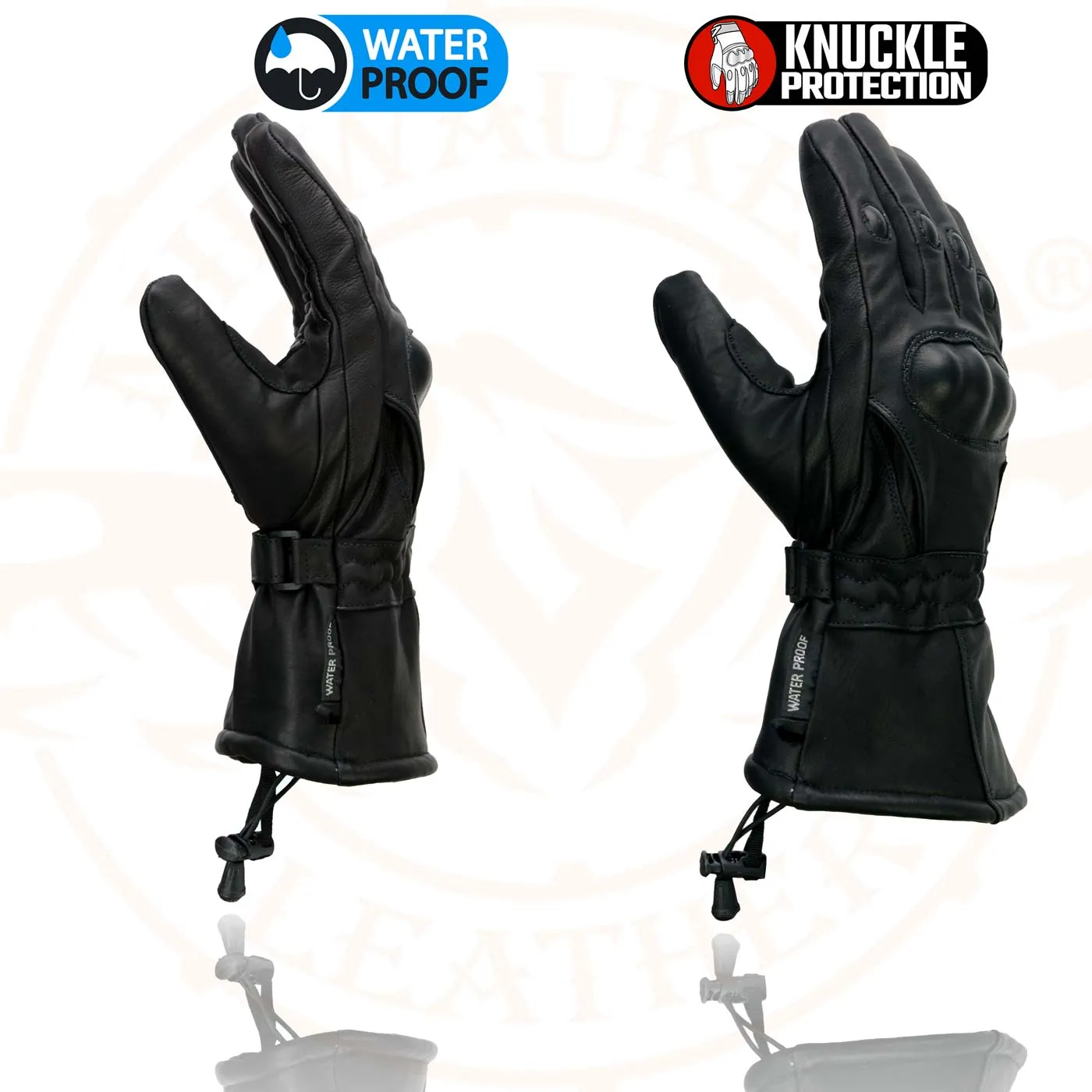 Milwaukee Leather Men's Black Leather Gauntlet Motorcycle Hand Gloves-Waterproof Hard Knuckle Elasticized Palm-SH815