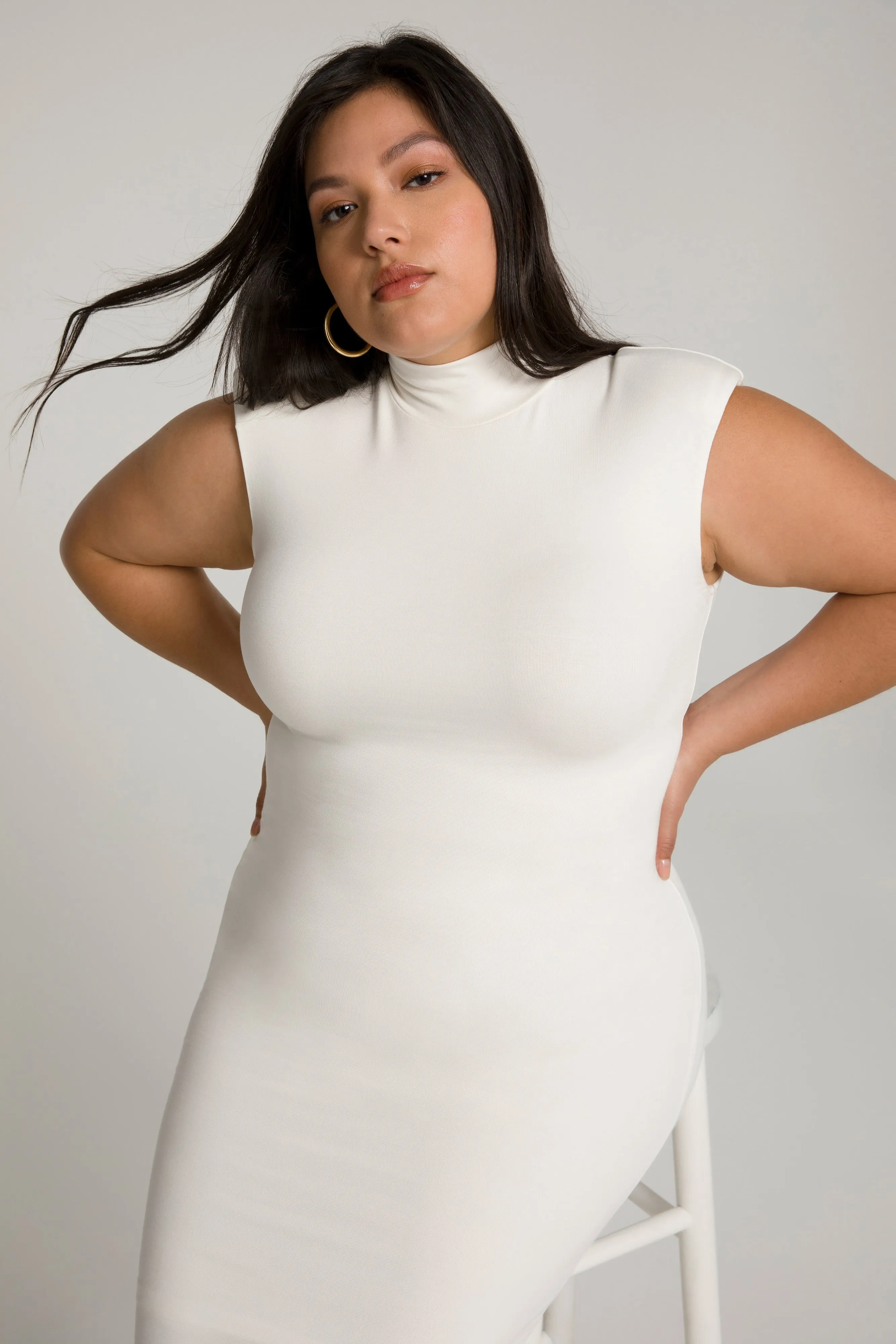 MOCK NECK POWER DRESS | IVORY002