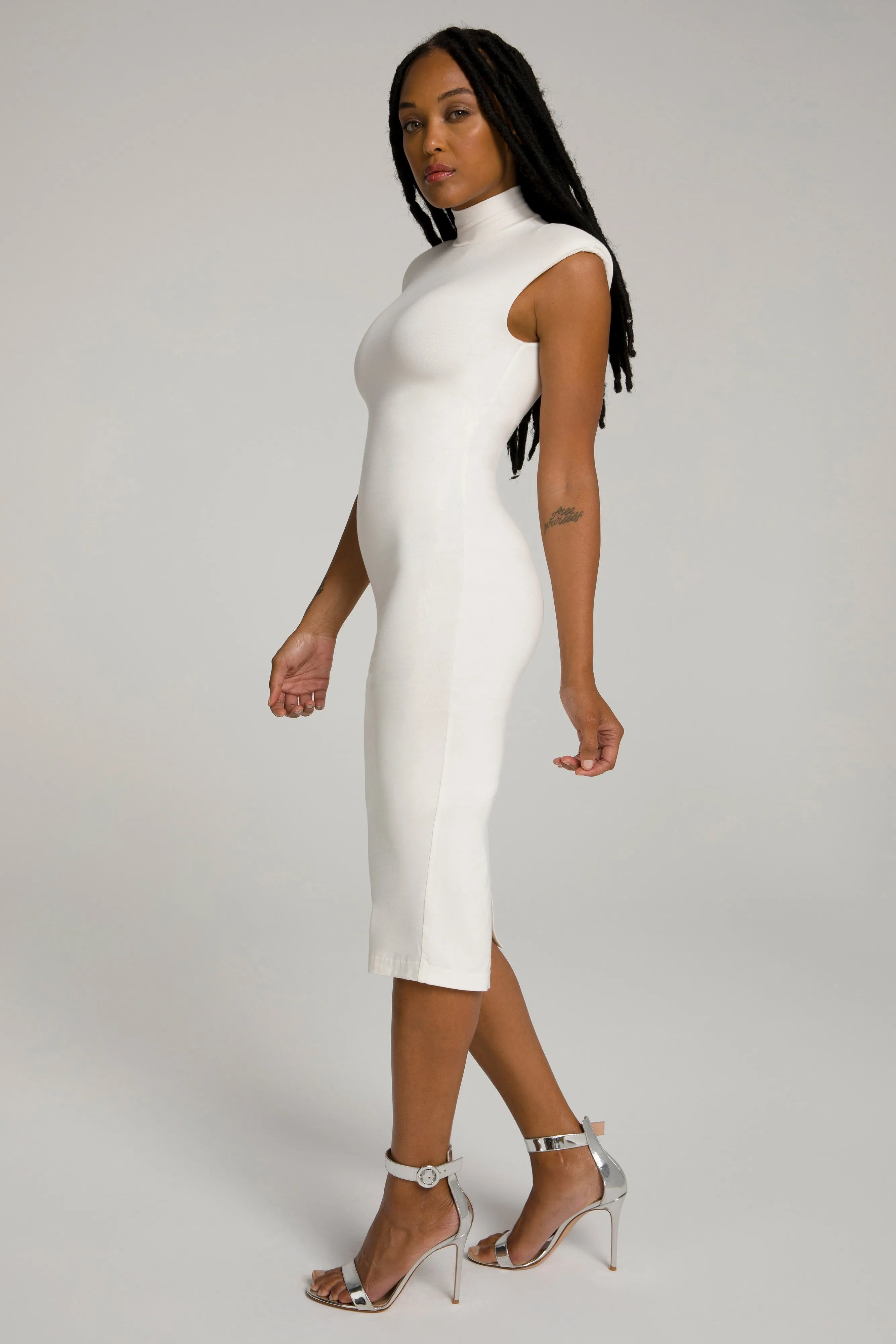 MOCK NECK POWER DRESS | IVORY002