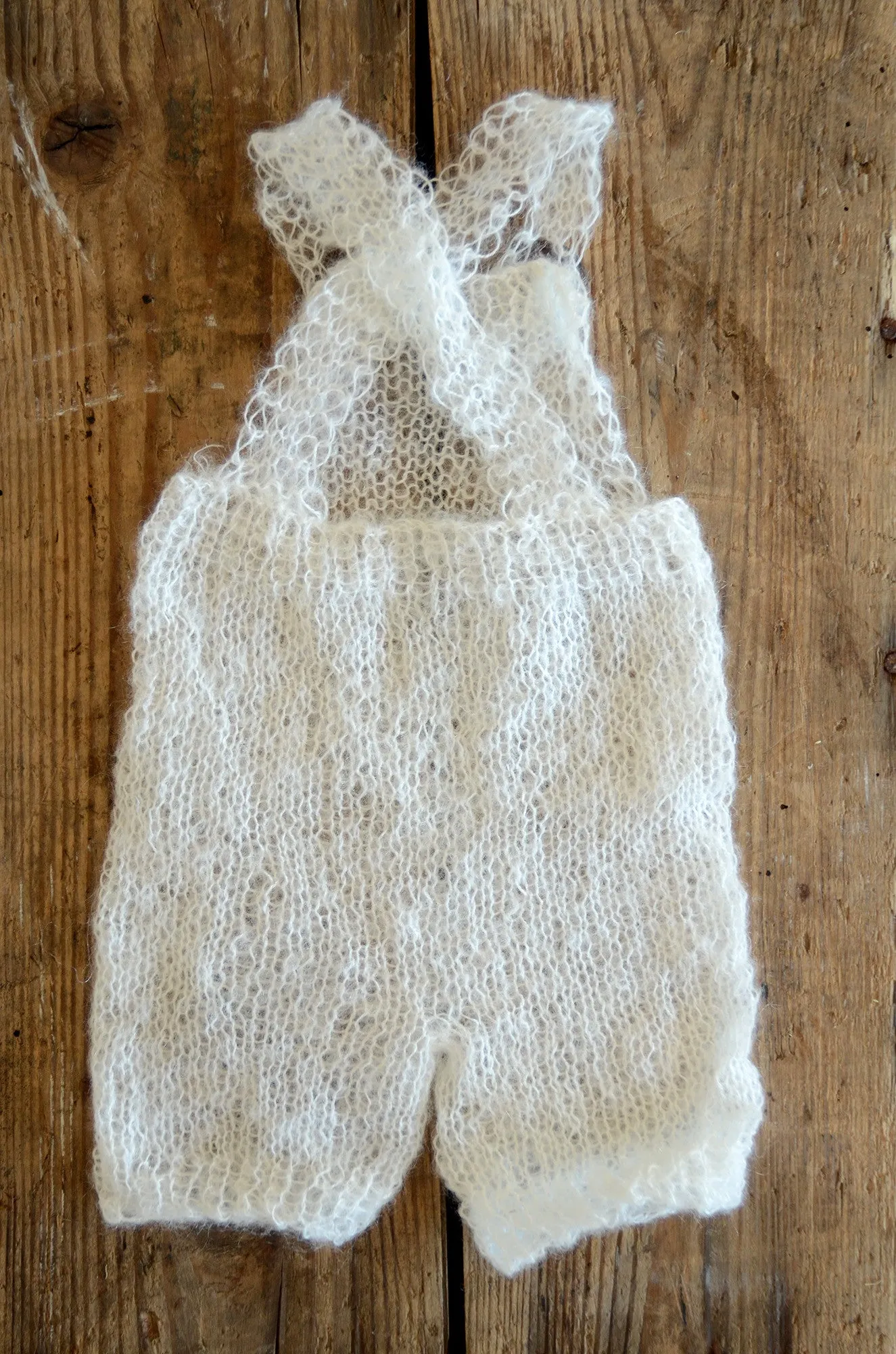 Mohair Overall with Patch and Buttons - Milk White