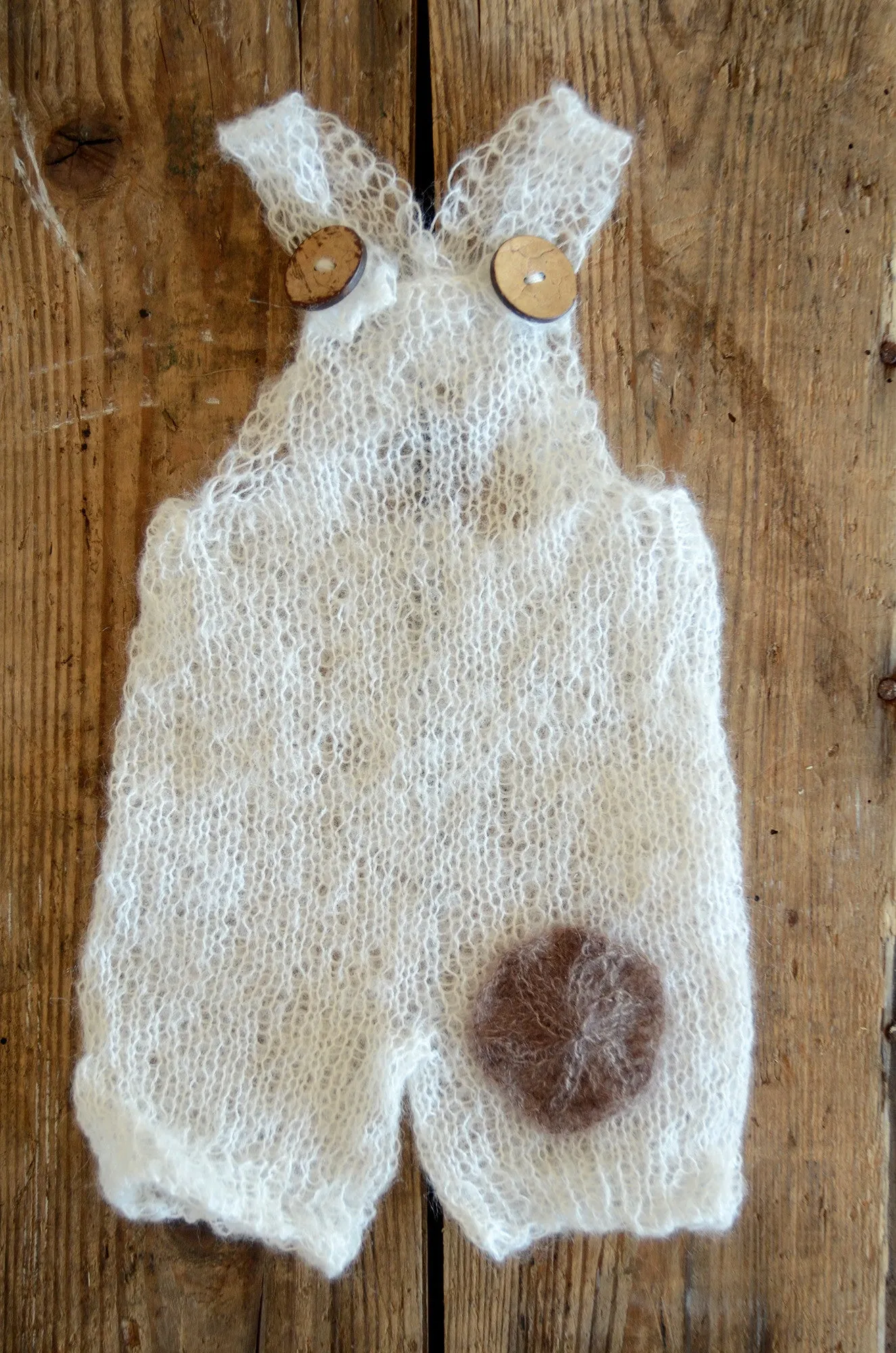 Mohair Overall with Patch and Buttons - Milk White