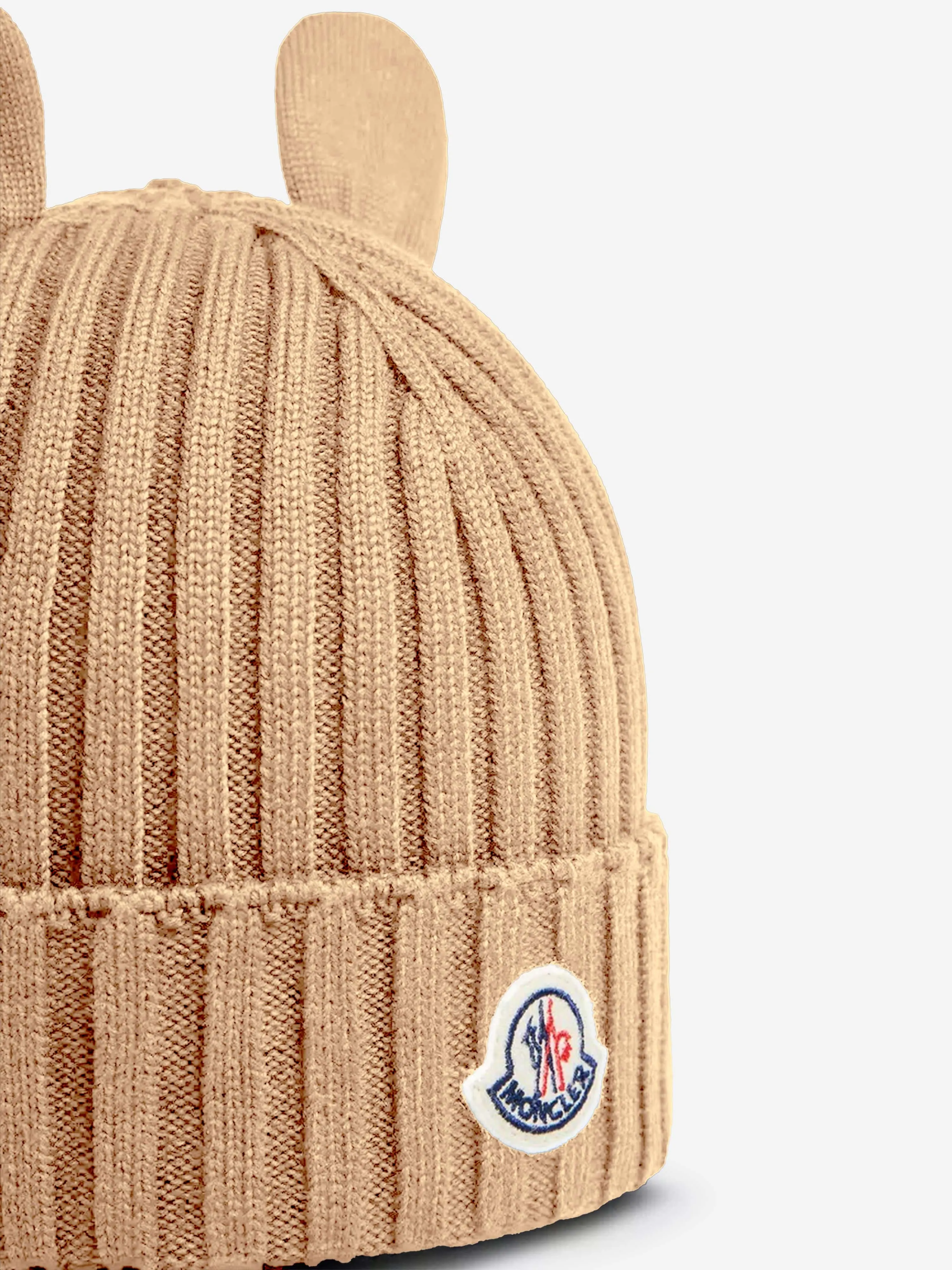 Moncler Enfant Baby Knitted Beanie Hat With Ears in Beige