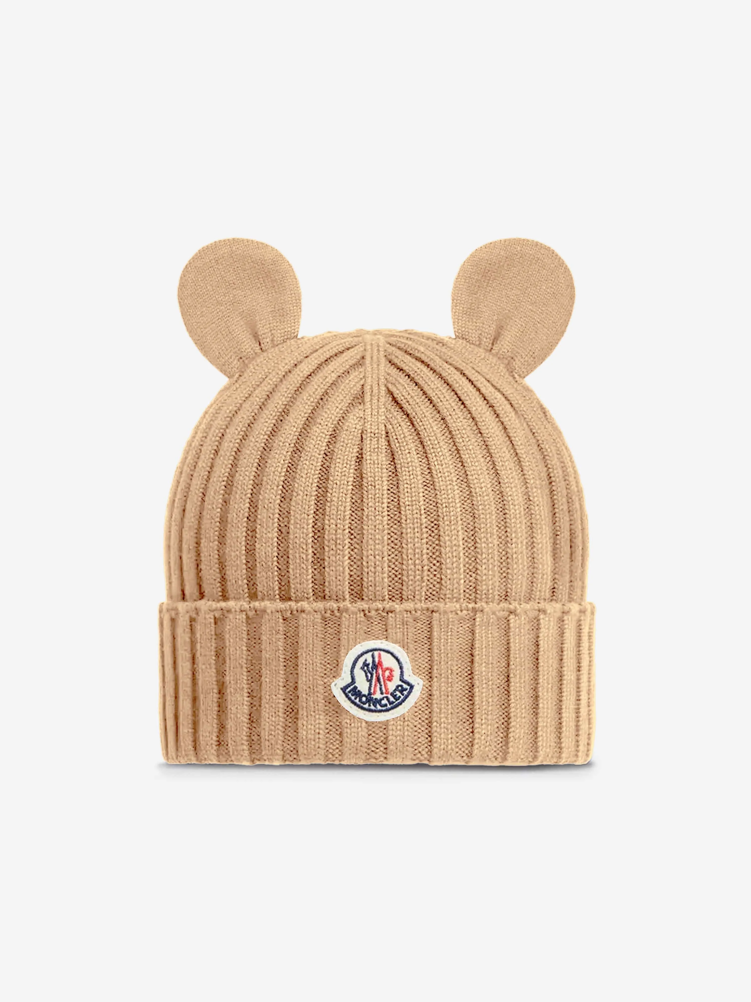 Moncler Enfant Baby Knitted Beanie Hat With Ears in Beige