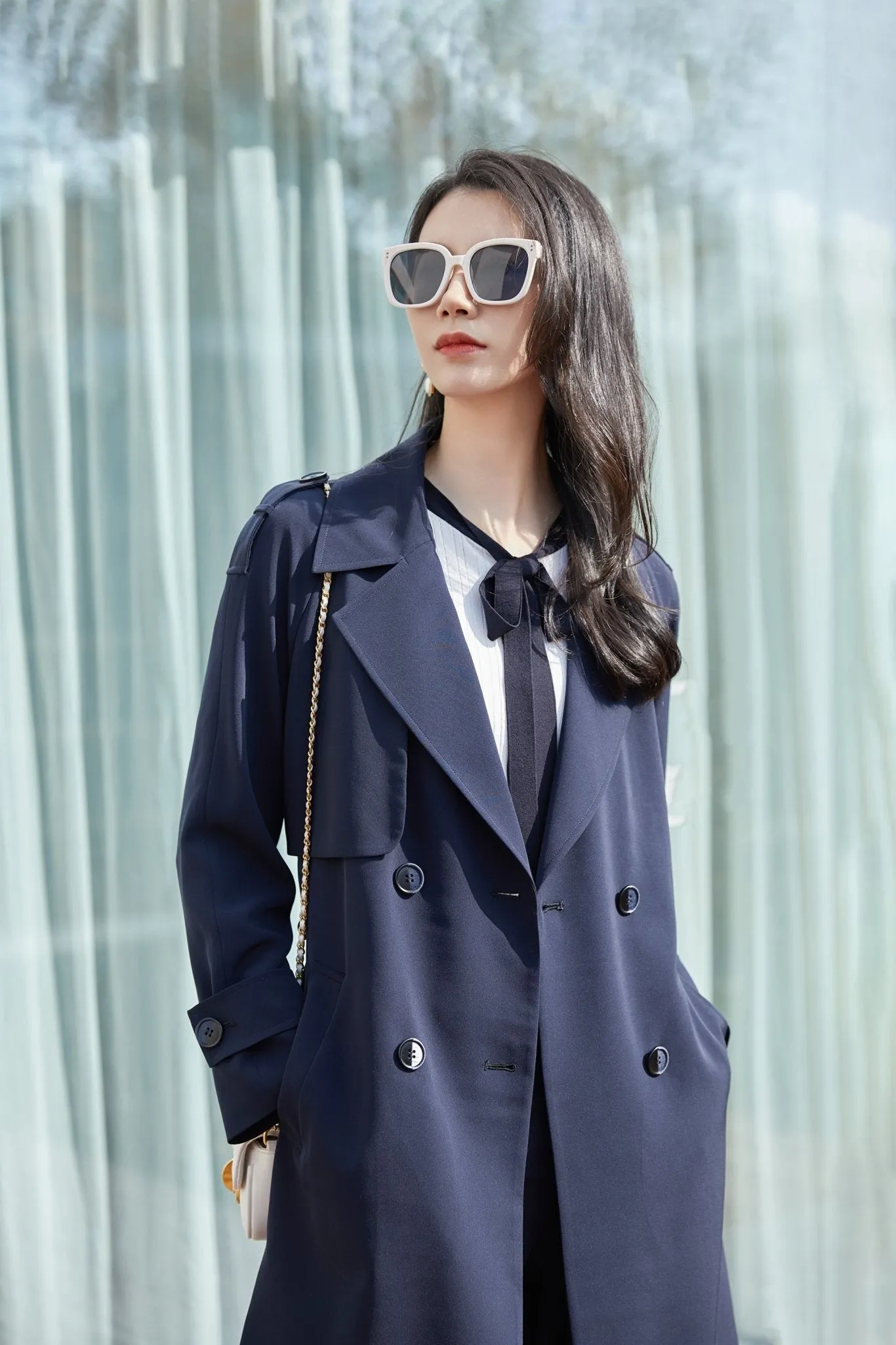 Navy Blue Double Breasted Trench Coat