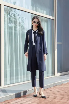 Navy Blue Double Breasted Trench Coat