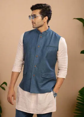 Nehru Pure Linen Jacket | Dark Blue