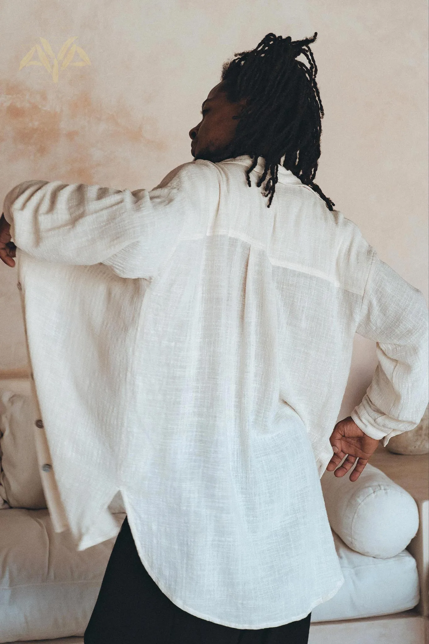 Off-White Handwoven Cotton Oversized Shirt for Men