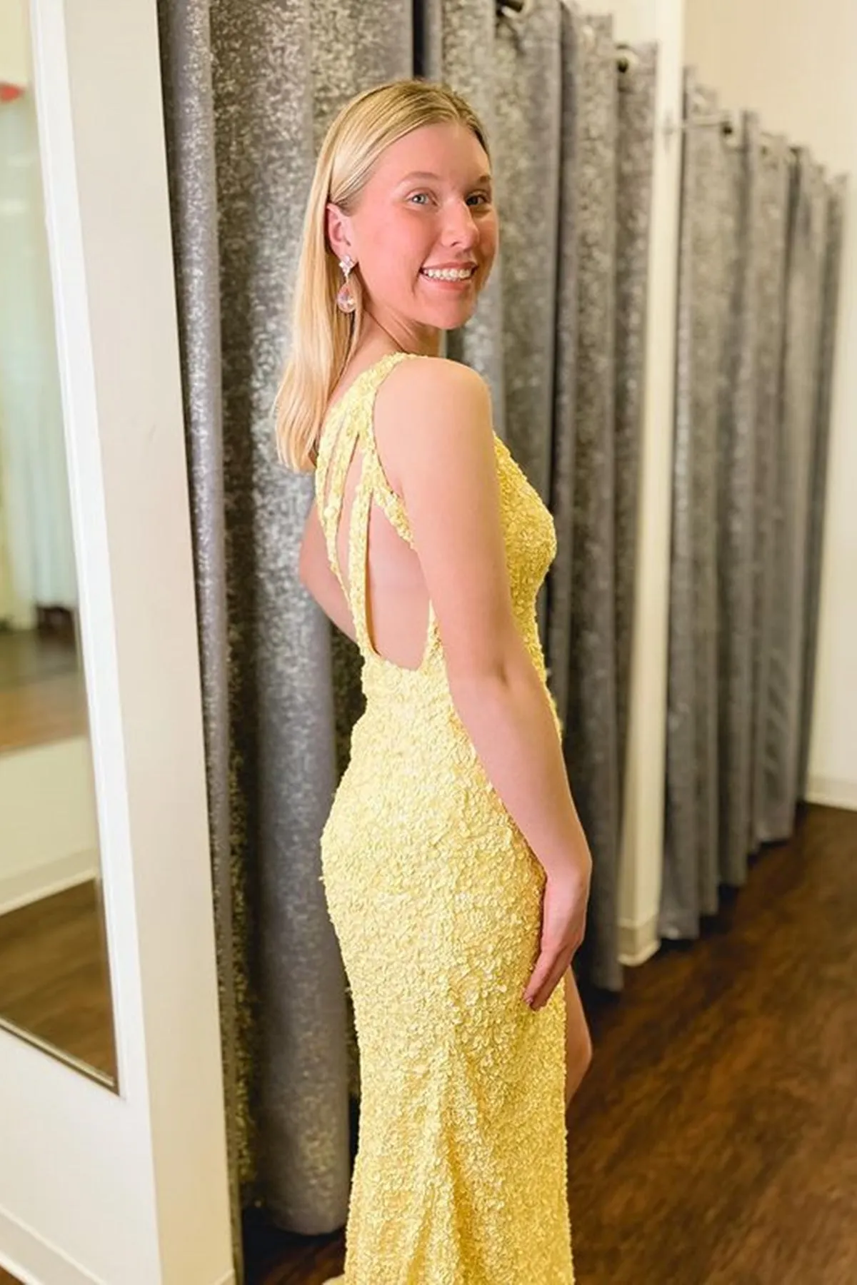 One Shoulder Mermaid Yellow Long Prom Dresses, Mermaid Yellow Formal Dresses, Yellow Evening Dresses A1848