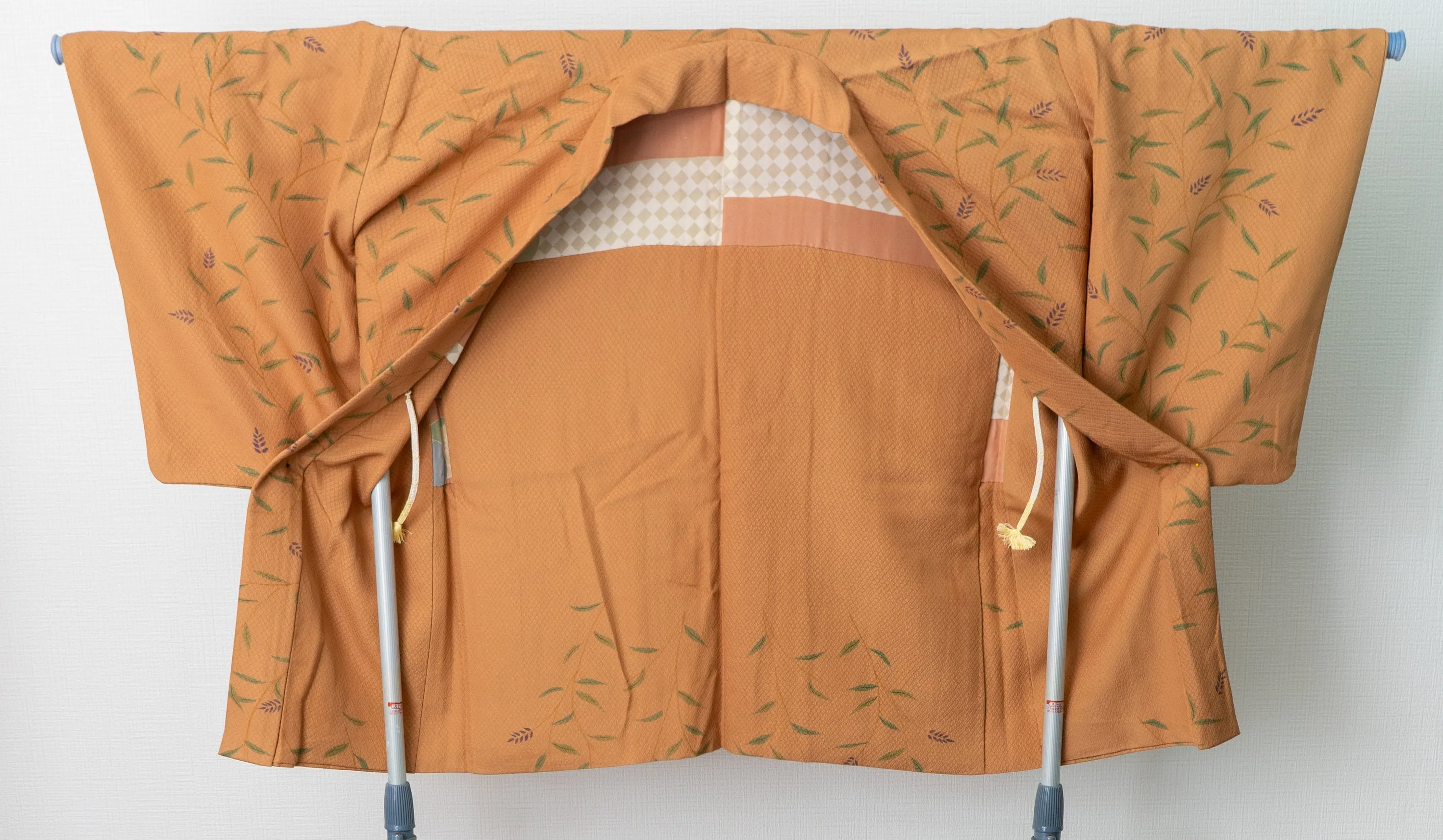 Orange Silk Haori with Flowering Plants and Leaves - Soft Kimono Jacket