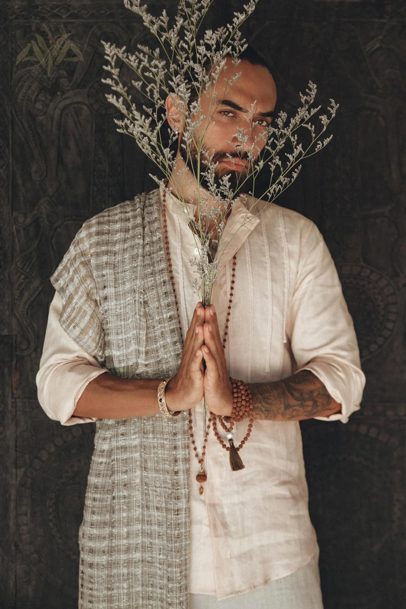 Pale Pink Linen Shirt for Men with Handmade Braids