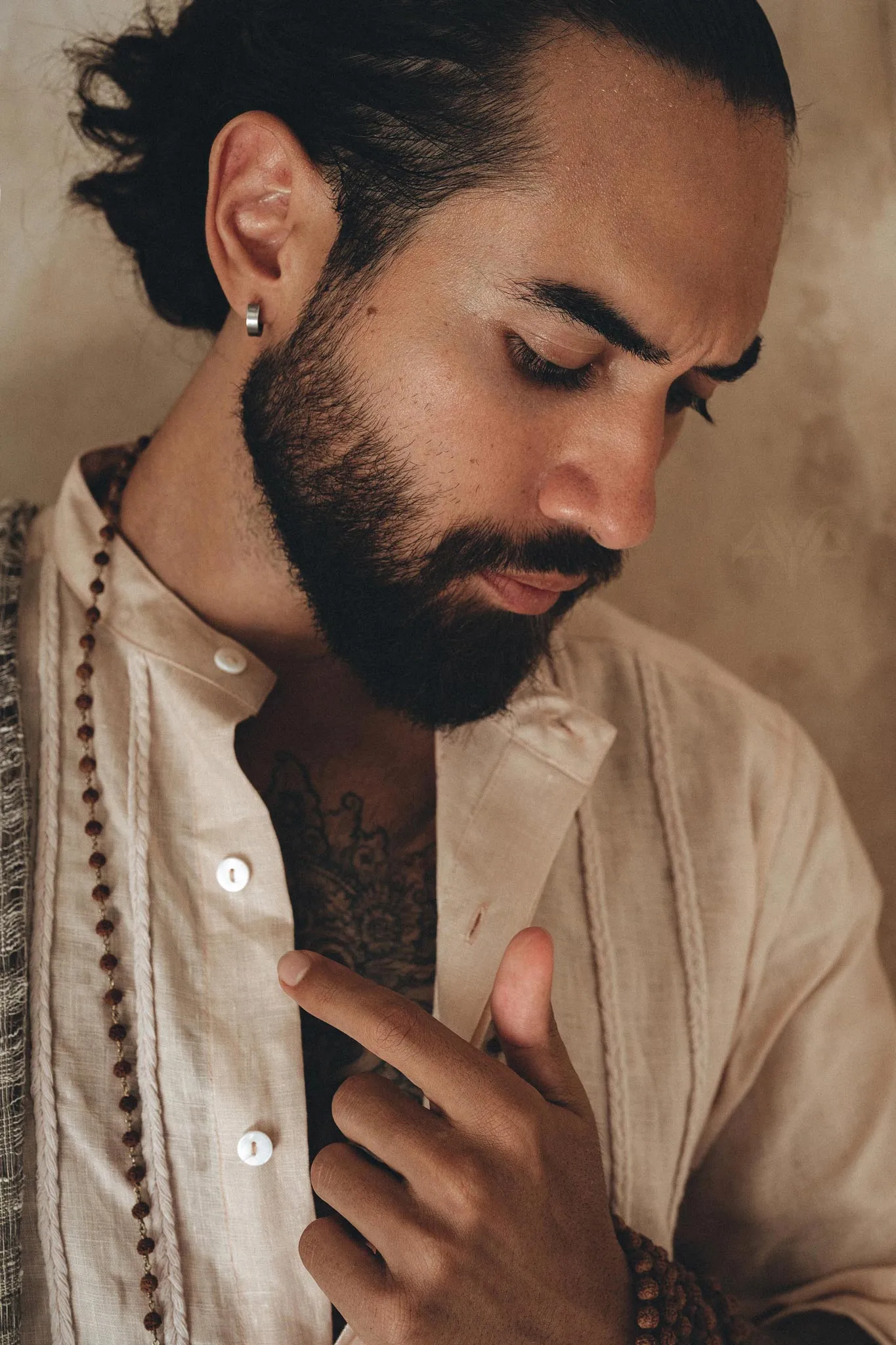 Pale Pink Linen Shirt for Men with Handmade Braids