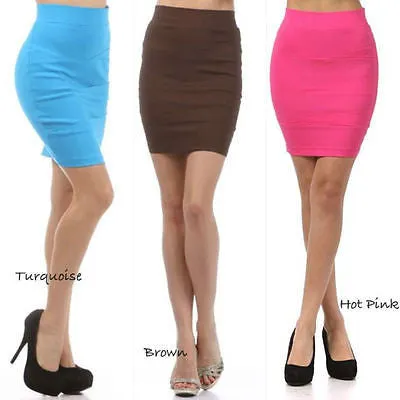 Pencil Skirt High Waist Bandage Career Pleated Diagonal Stretch Sexy Solid