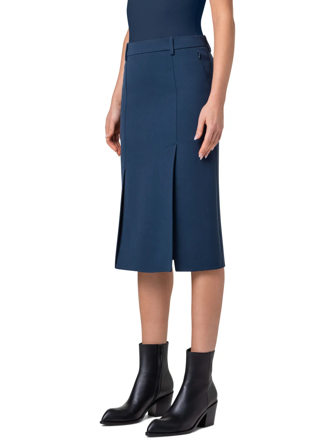 Pencil Skirt with Slits in Wool Double-Face