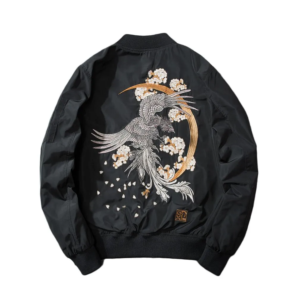 Phoenix Embroidery Spring Winter Bomber Jacket Men MA1 Pilot Coat Padded Yokosuka Sukajan Baseball Coat  Japan Streetwear