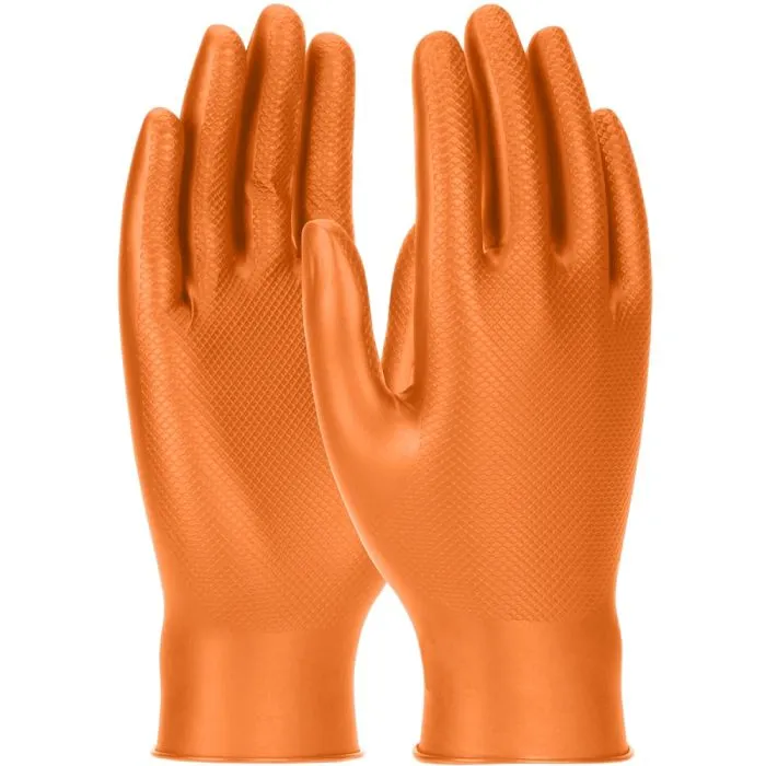 PIP Grippaz Skins 67-256 6 Mil Extended Use Ambidextrous Nitrile Glove with Textured Fish Scale Grip, Orange, Box of 50