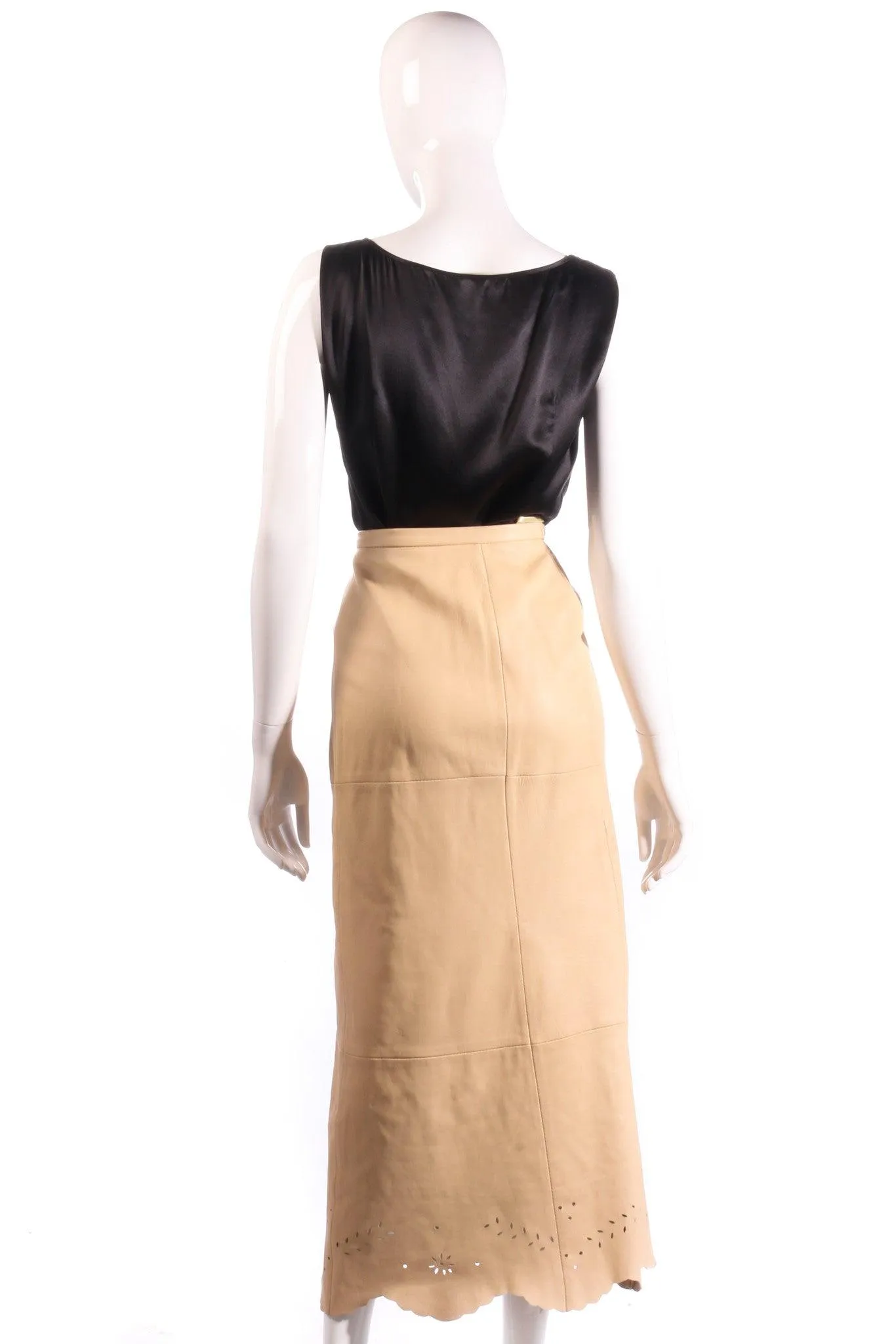 Prestige Beige Leather Skirt with Cutout Detail sUk Size 12