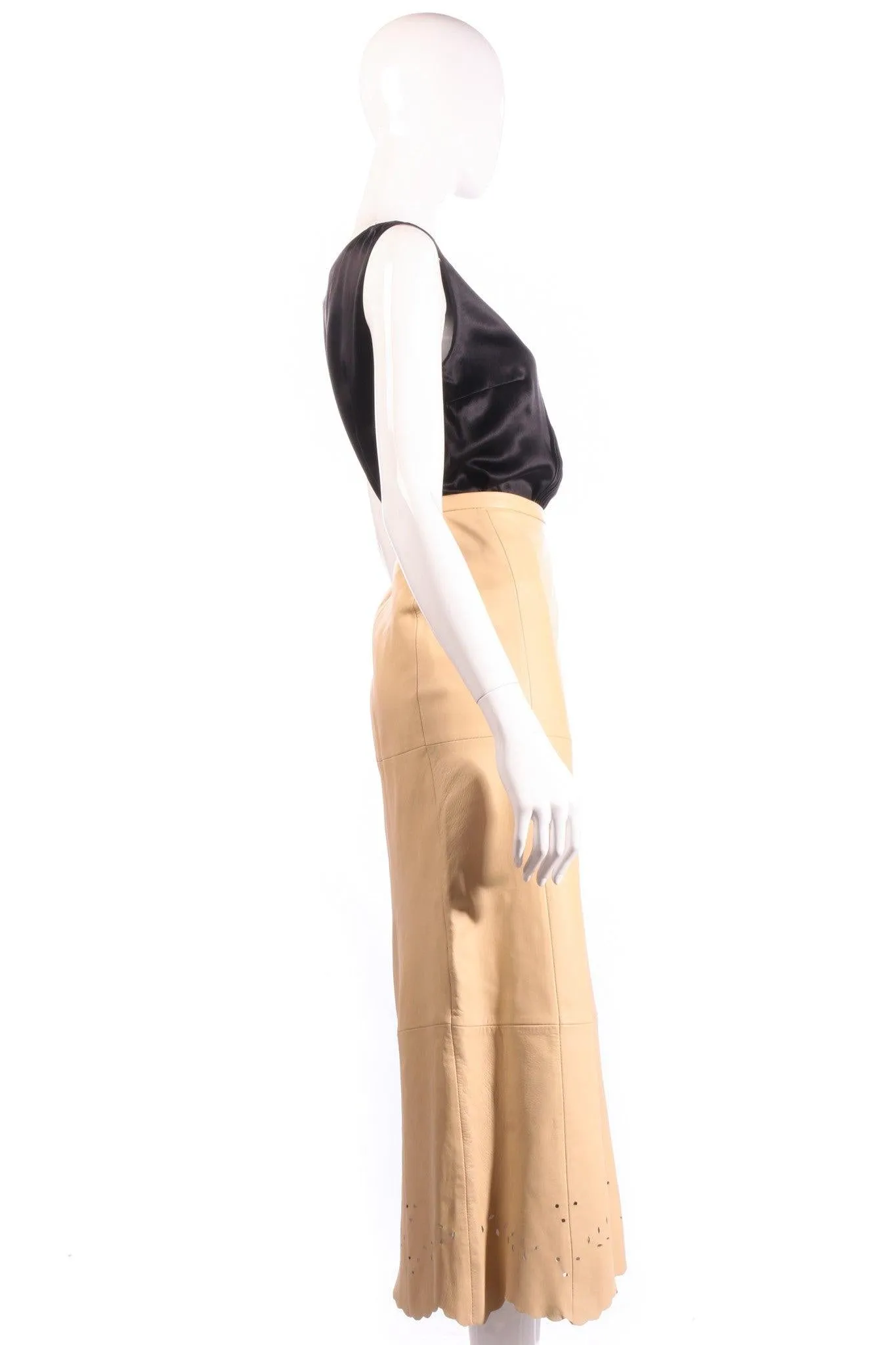 Prestige Beige Leather Skirt with Cutout Detail sUk Size 12