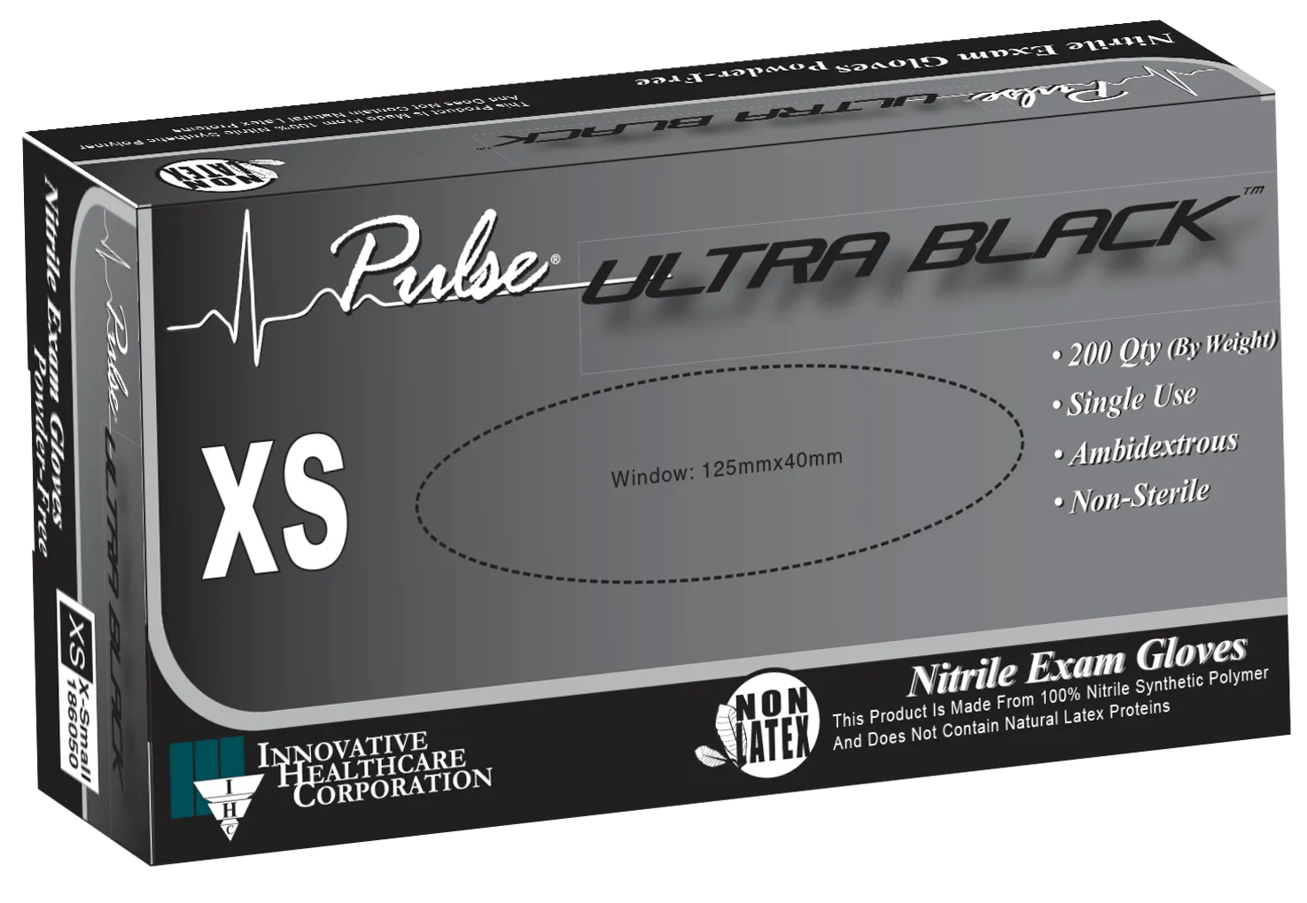 Pulse® Ultra Black Nitrile Exam Gloves, 200 Ct XS thru XL