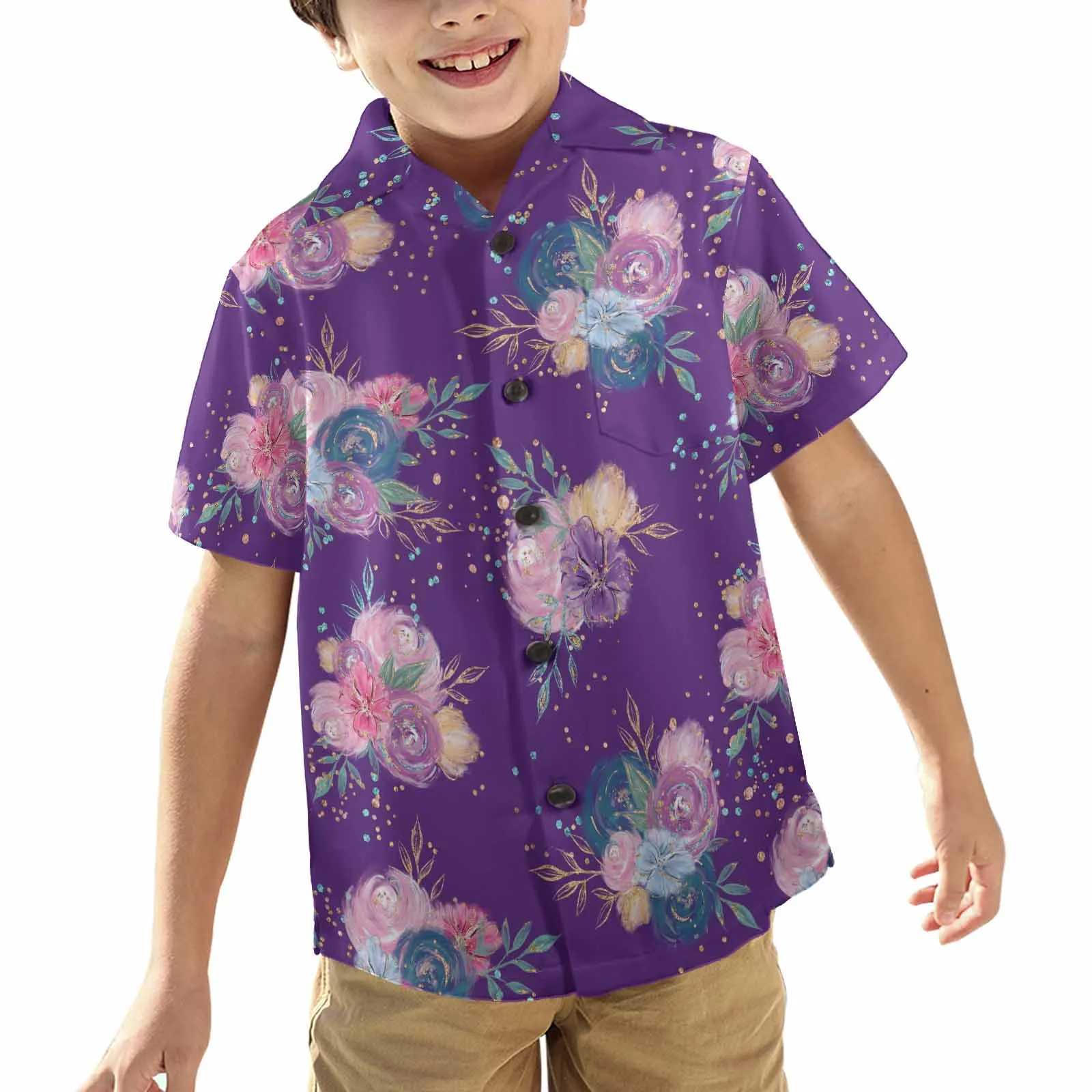 Purple Floral  Little Boys Hawaiian Shirt