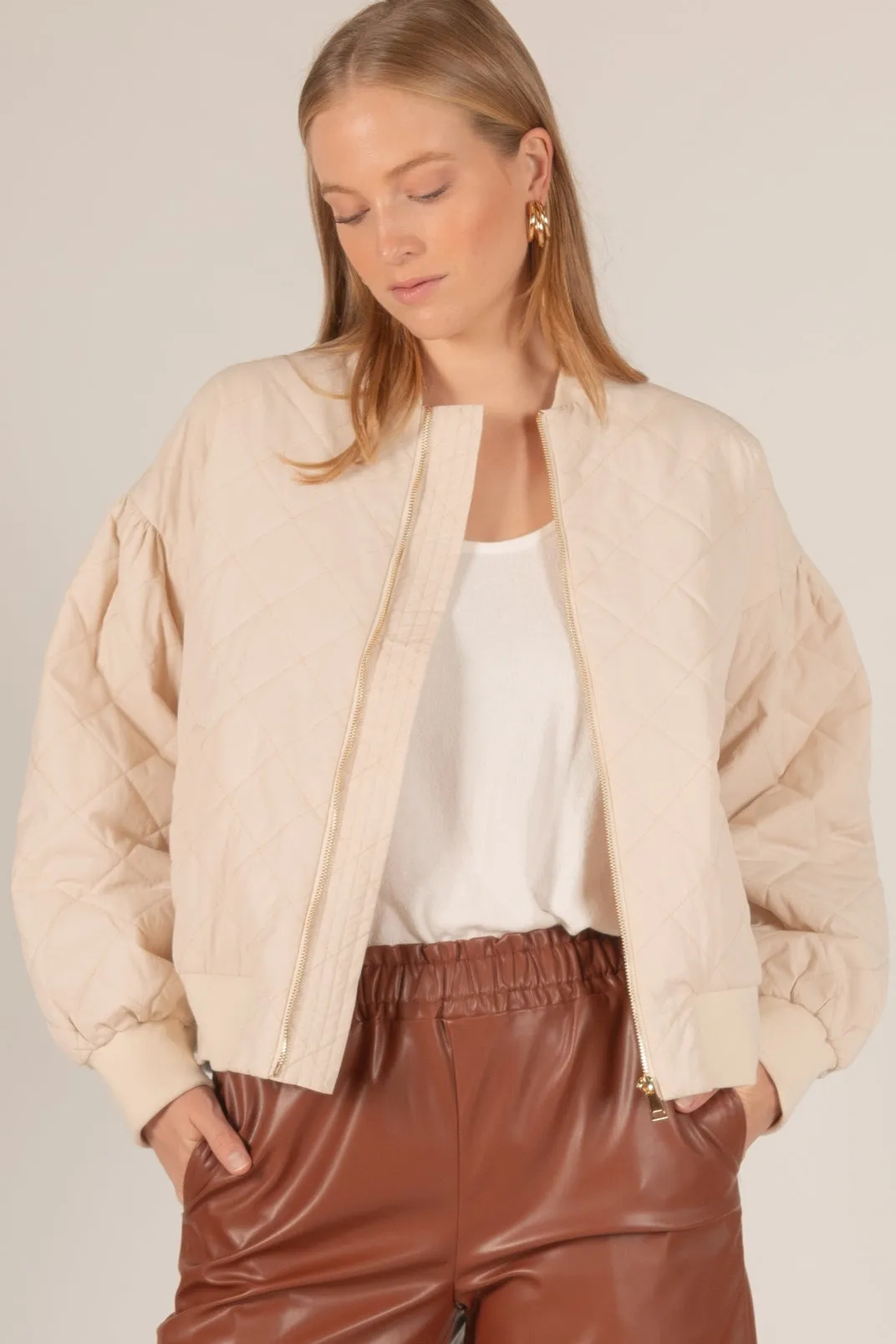 Quilted Zip Bomber Jacket