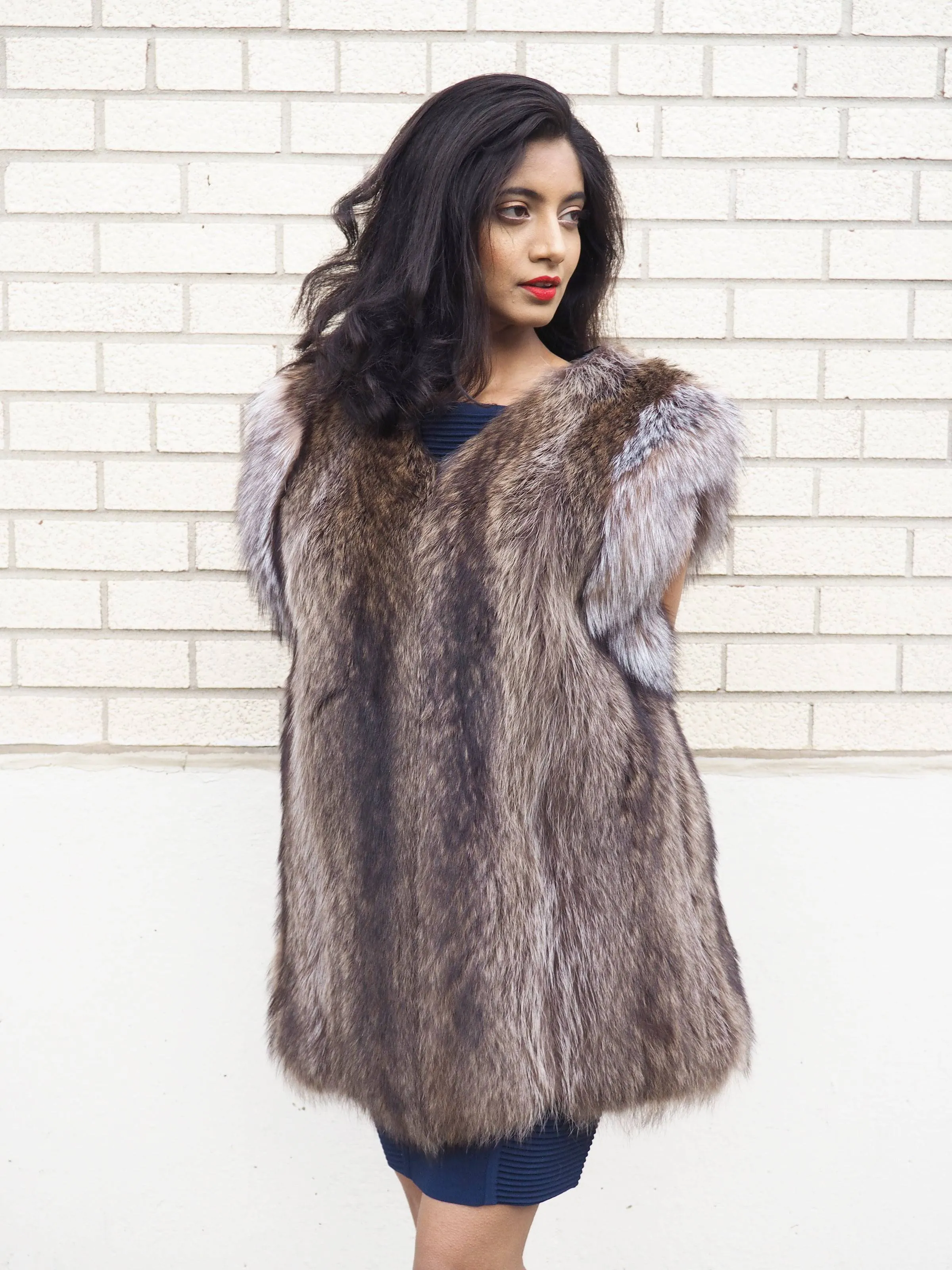 Raccoon Fur Vest With Crystal Fox Trim Made in Canada M Unisex