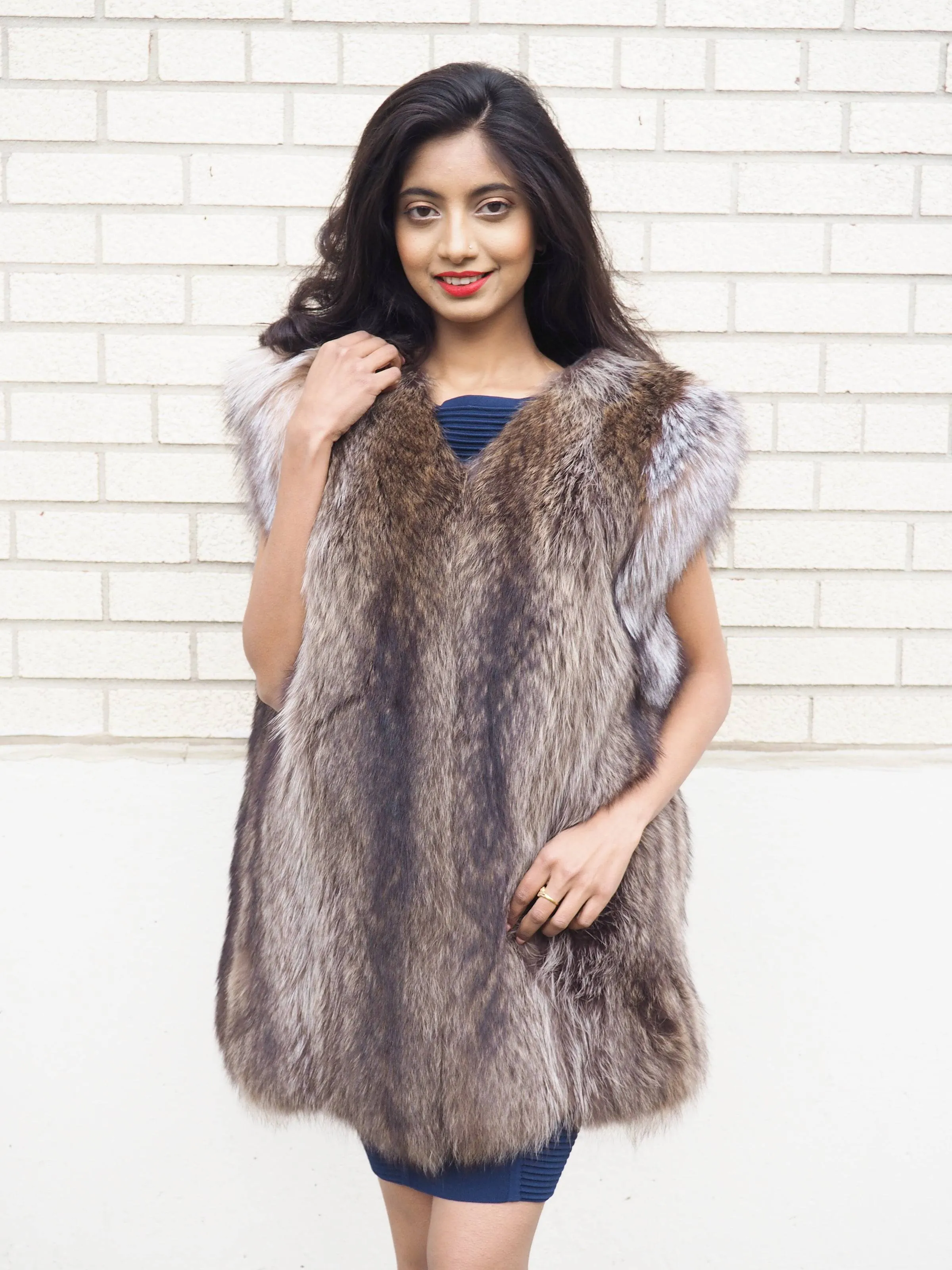 Raccoon Fur Vest With Crystal Fox Trim Made in Canada M Unisex