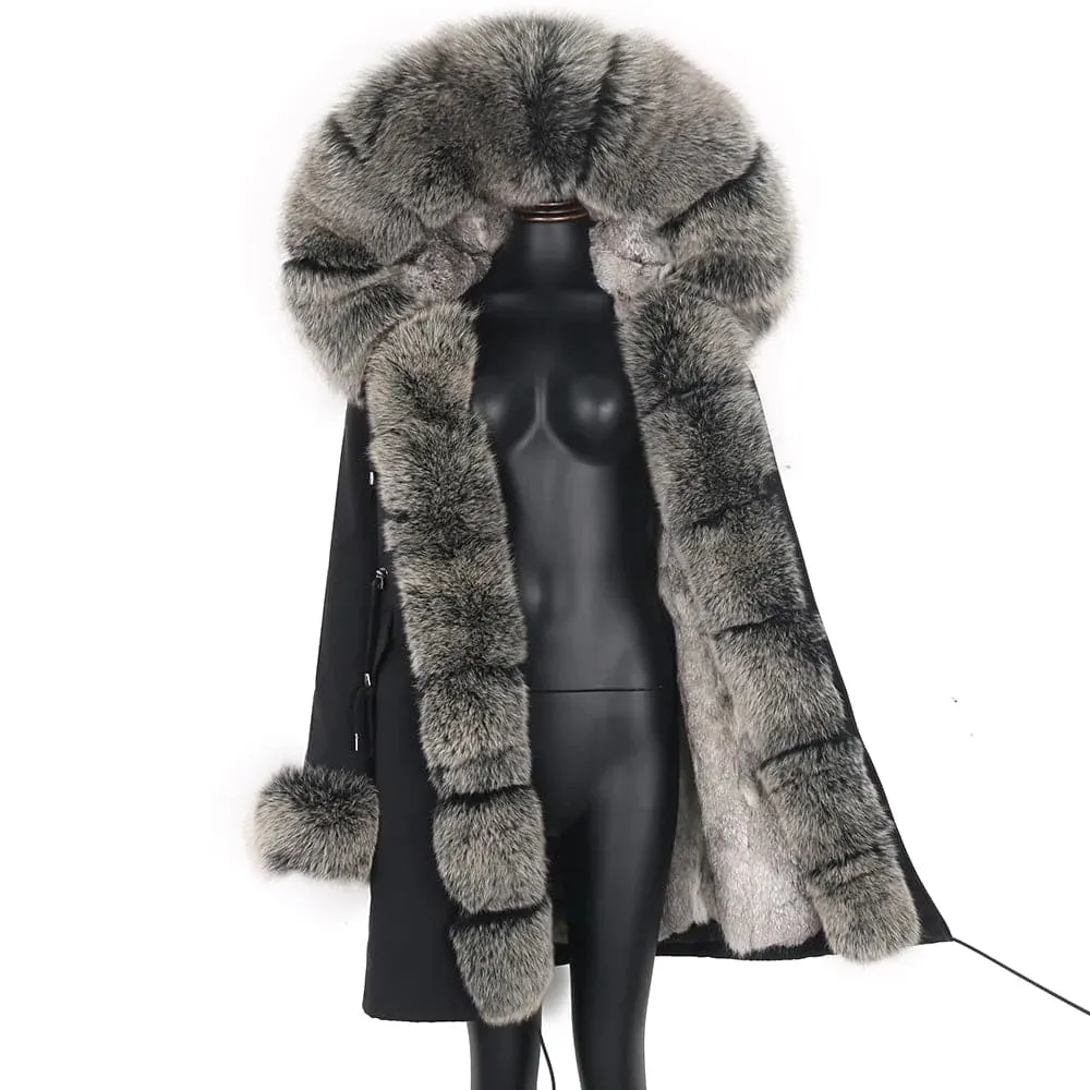 Real Rabbit Fur Hooded Coat for Women - Luxury Winter Jacket | Lavelache