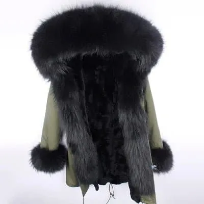 Real Rabbit Fur Hooded Coat for Women - Luxury Winter Jacket | Lavelache