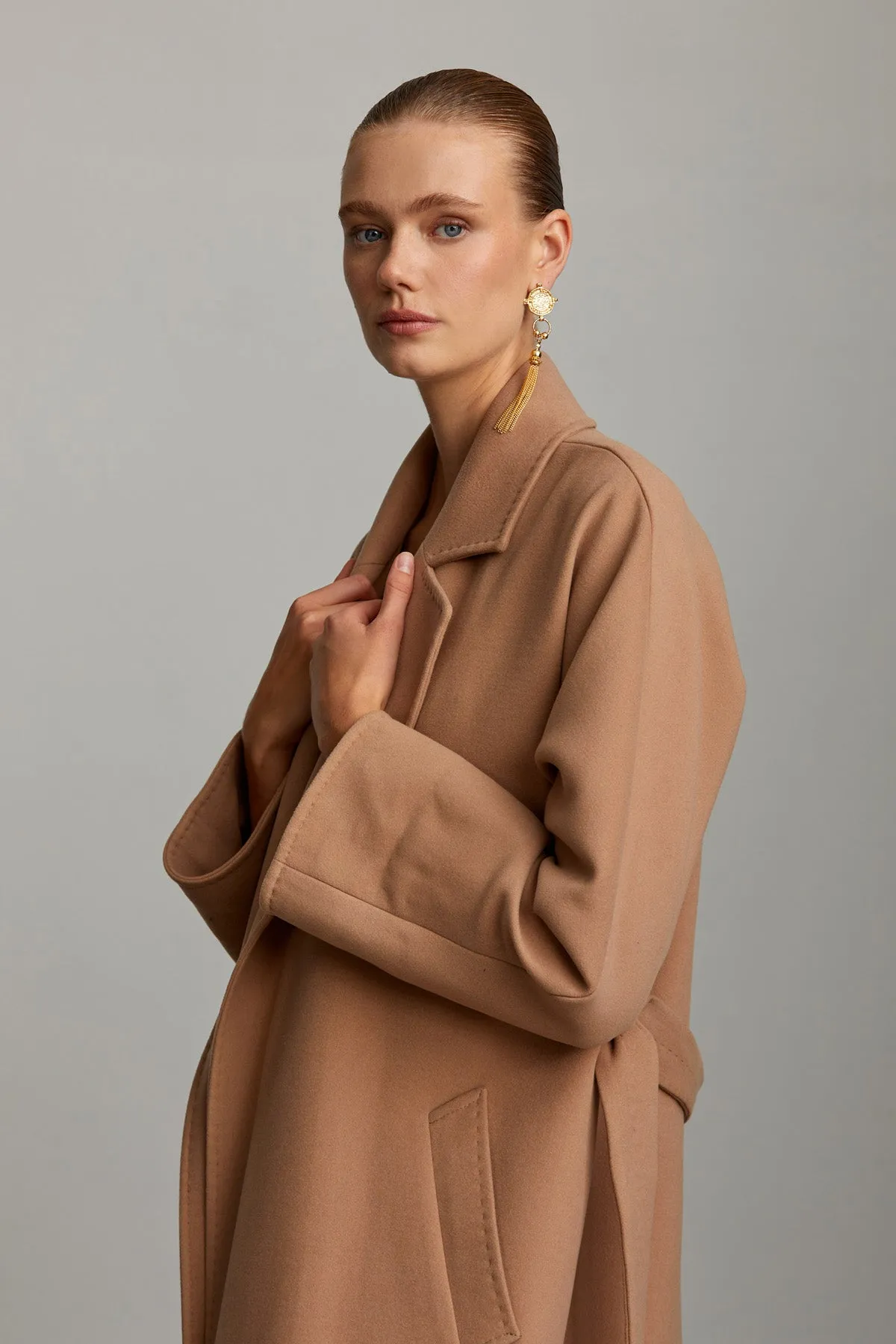 Regular Fit Diana Plain Notch Lapel Belted Coat