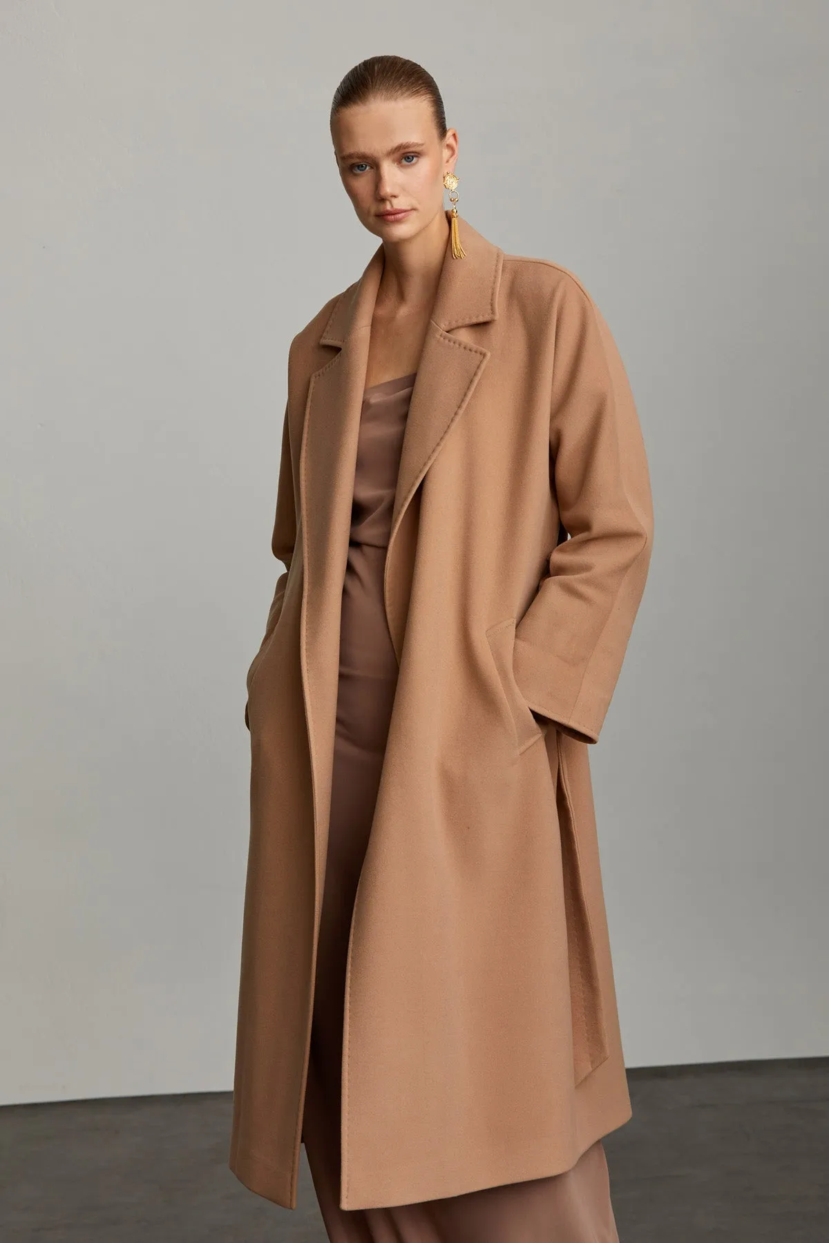 Regular Fit Diana Plain Notch Lapel Belted Coat