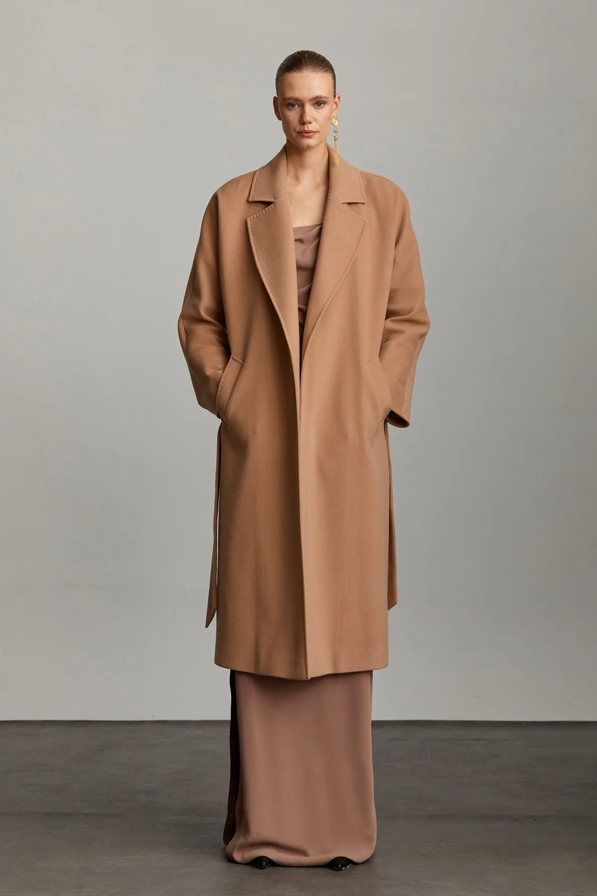 Regular Fit Diana Plain Notch Lapel Belted Coat