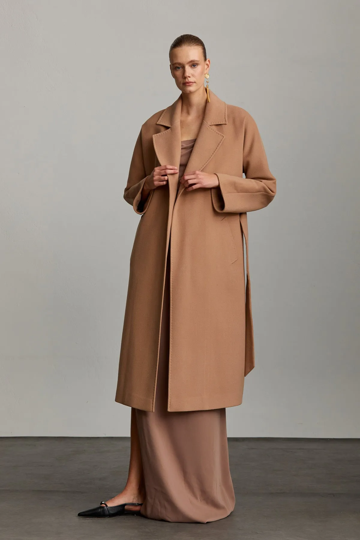 Regular Fit Diana Plain Notch Lapel Belted Coat