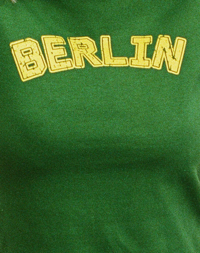 Sakha Boxy Top in Elm Green with Yellow Binding and Berlin Emb