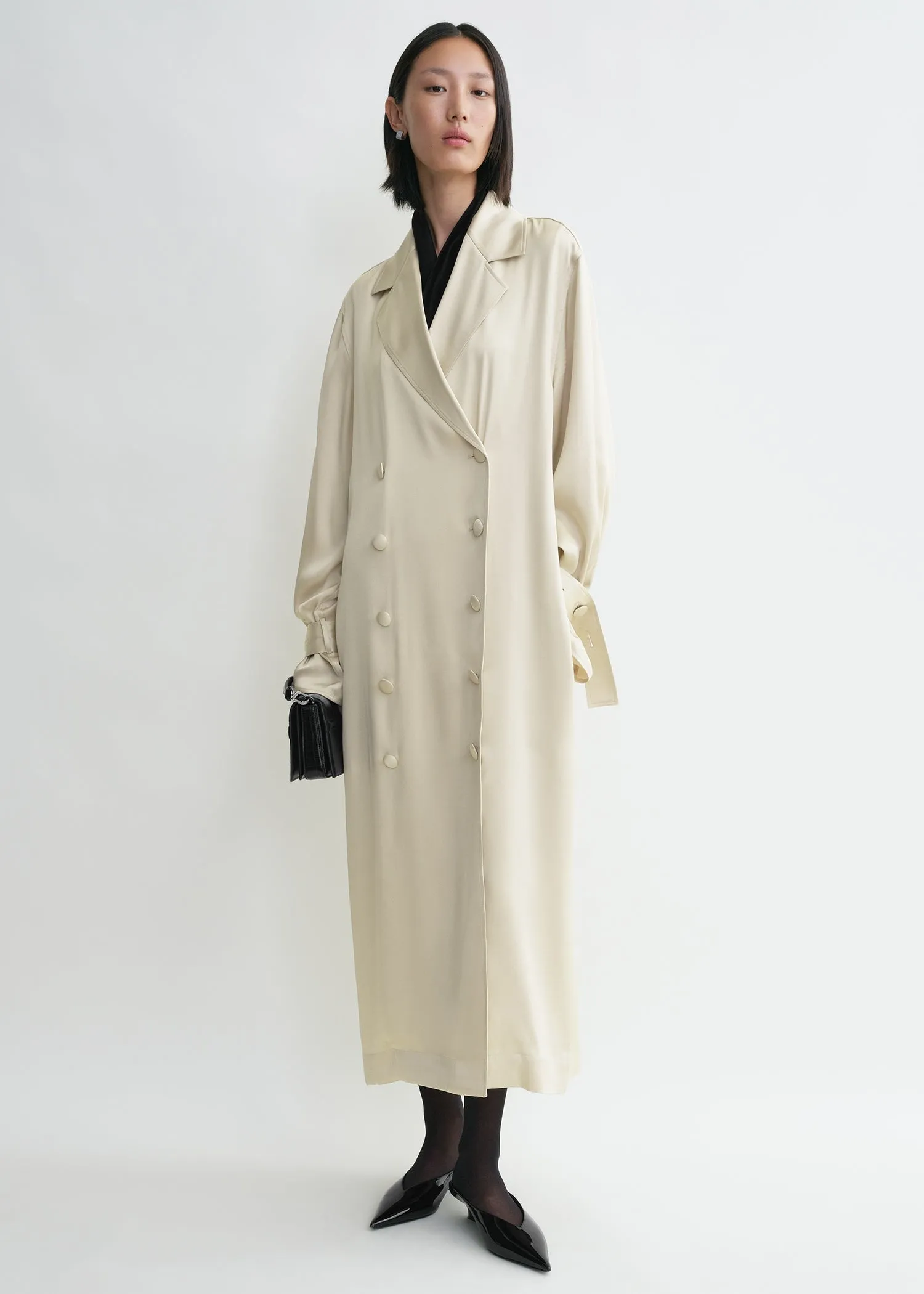 Satin trench dress pearl