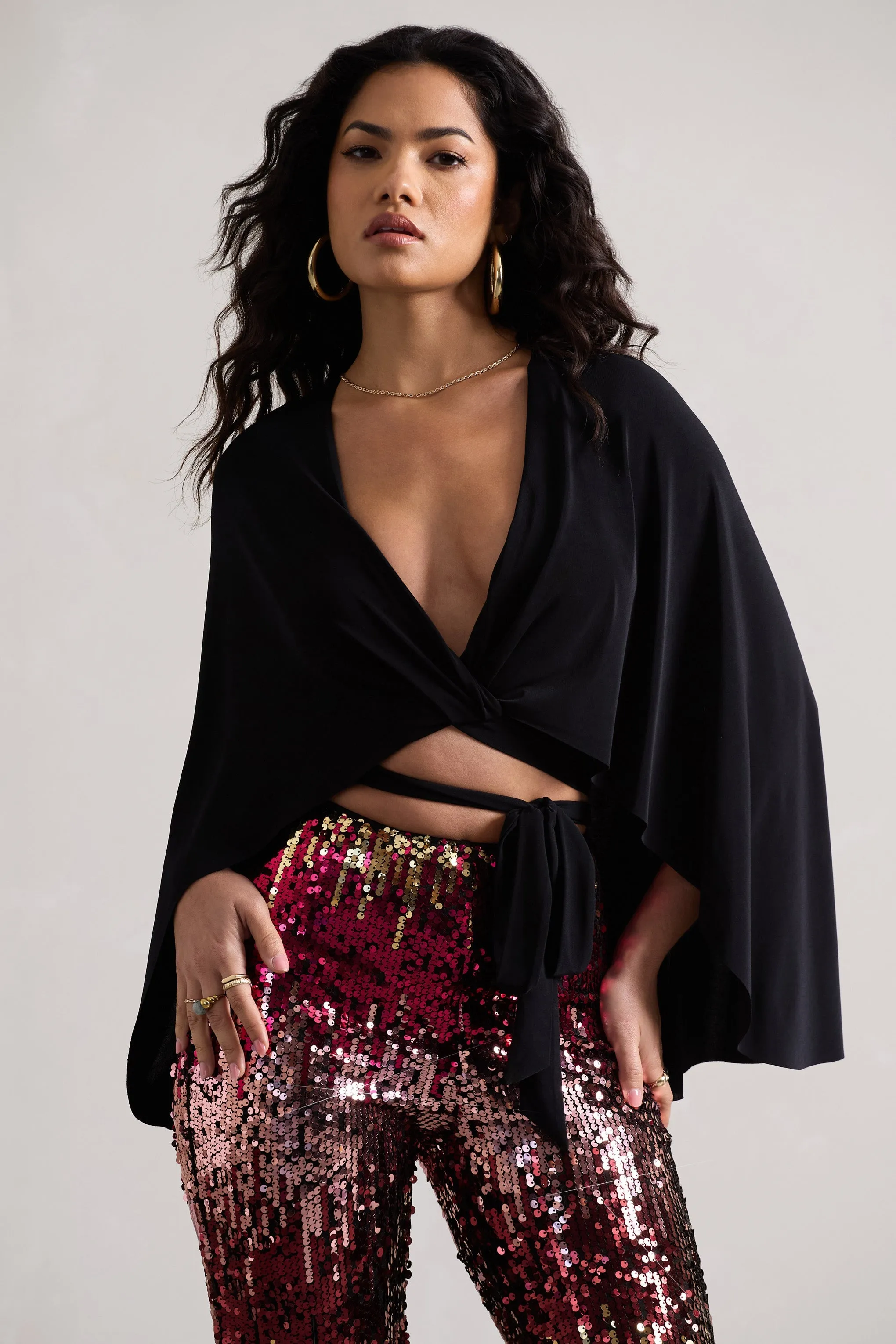 Scorpio | Black Wrap Crop Top With Cape