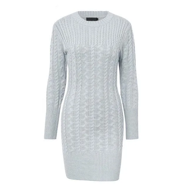 Sexy Autumn Warm Sweater Slim Twisted Knit Dress