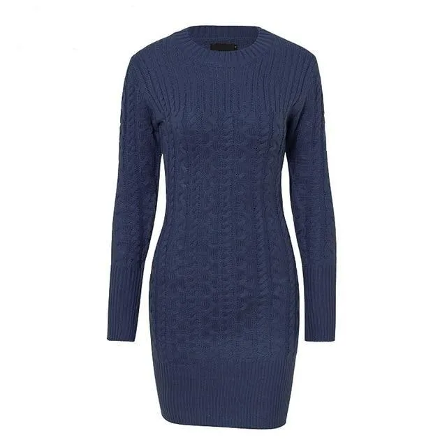 Sexy Autumn Warm Sweater Slim Twisted Knit Dress