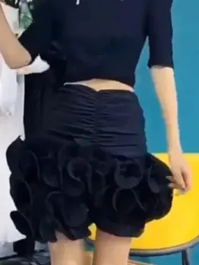 Sexy High Street Black Asymmetrical Hem Skirt For Women High Waist Patchwork Ruffle Pleated Skirts Female Summer Style