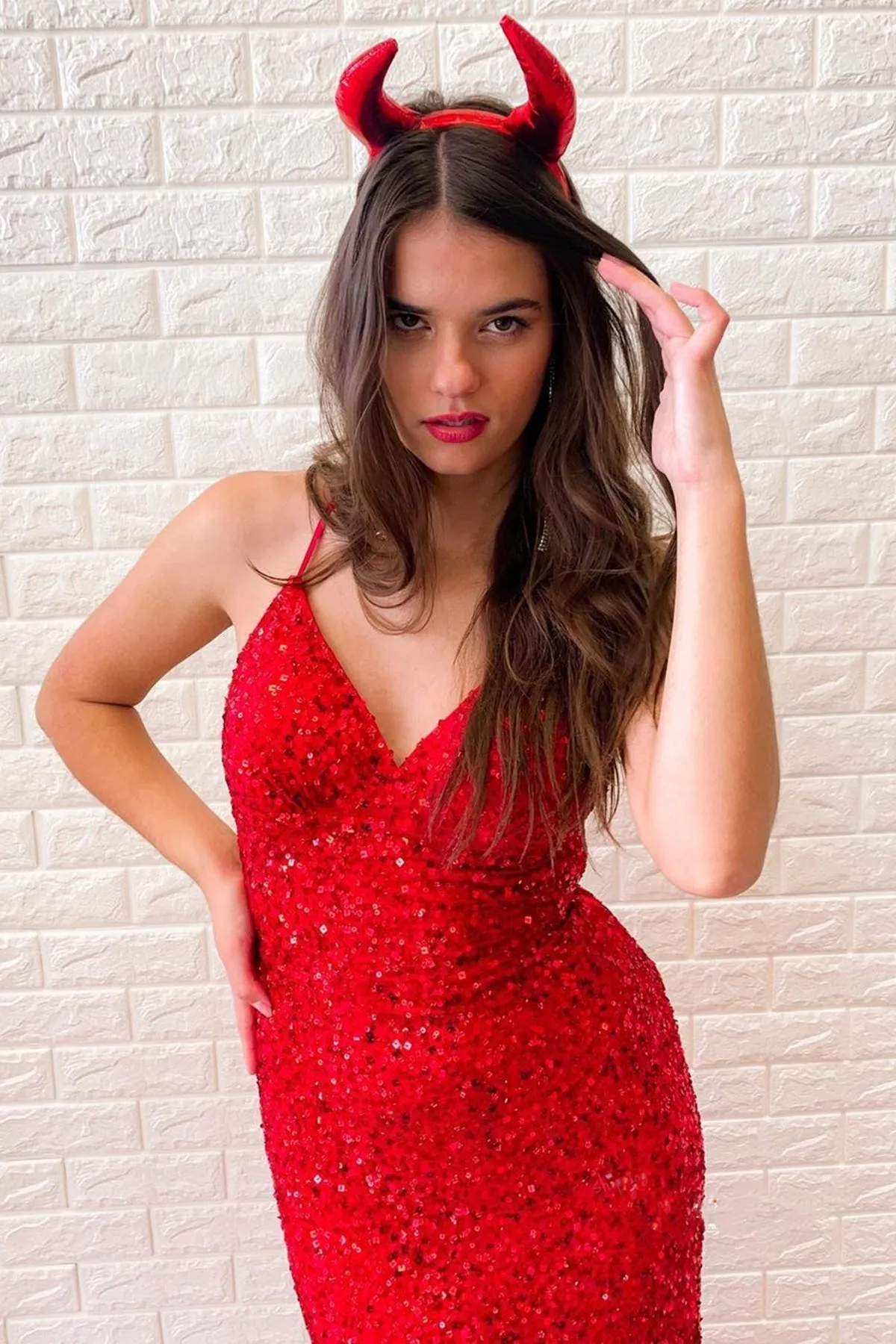 Shiny Sequins V Neck Backless Red Long Prom Dresses, V Neck Red Formal Dresses, Sparkly Red Sequins Evening Dresses