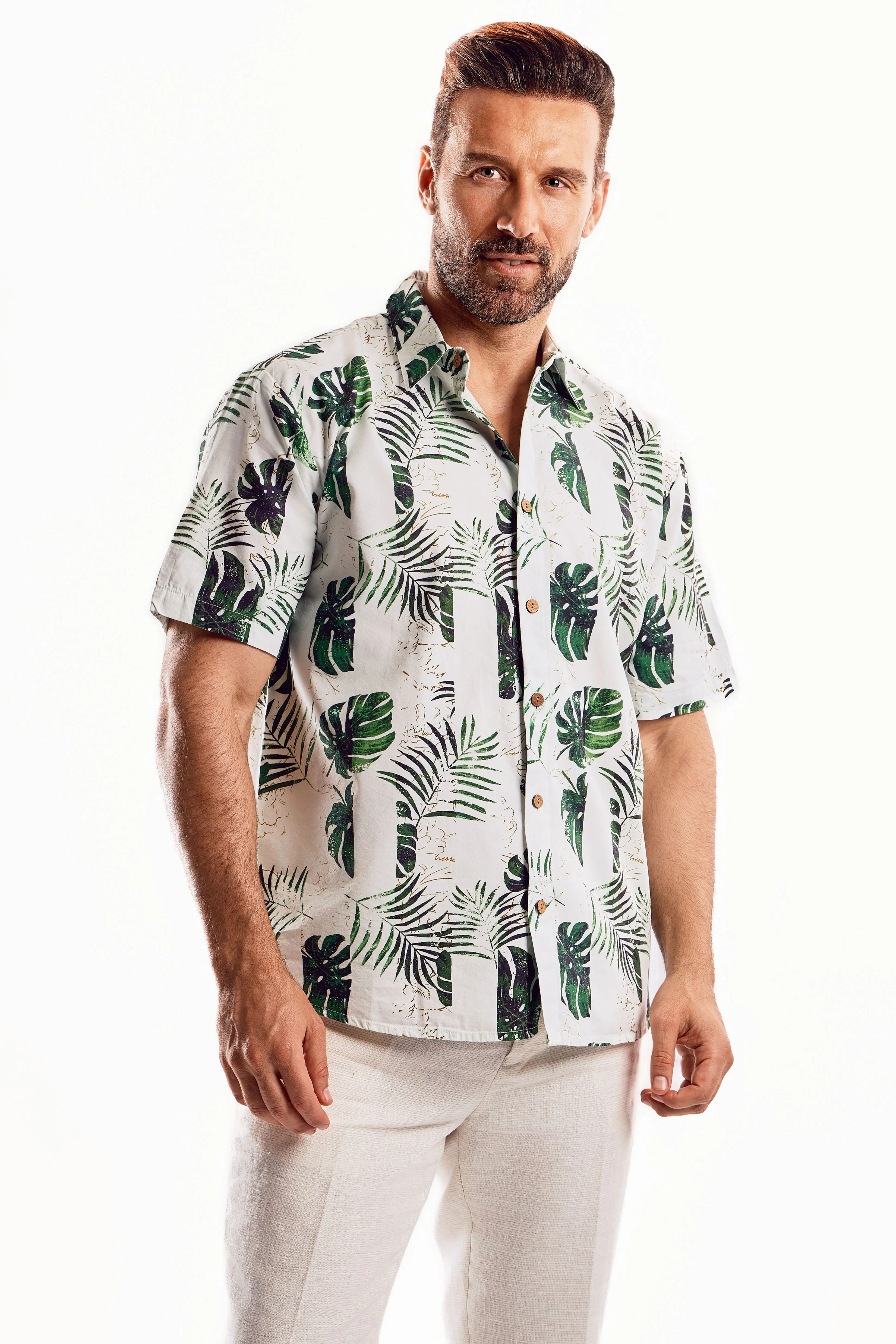 Short Sleeve Green Palm Leaf Shirt