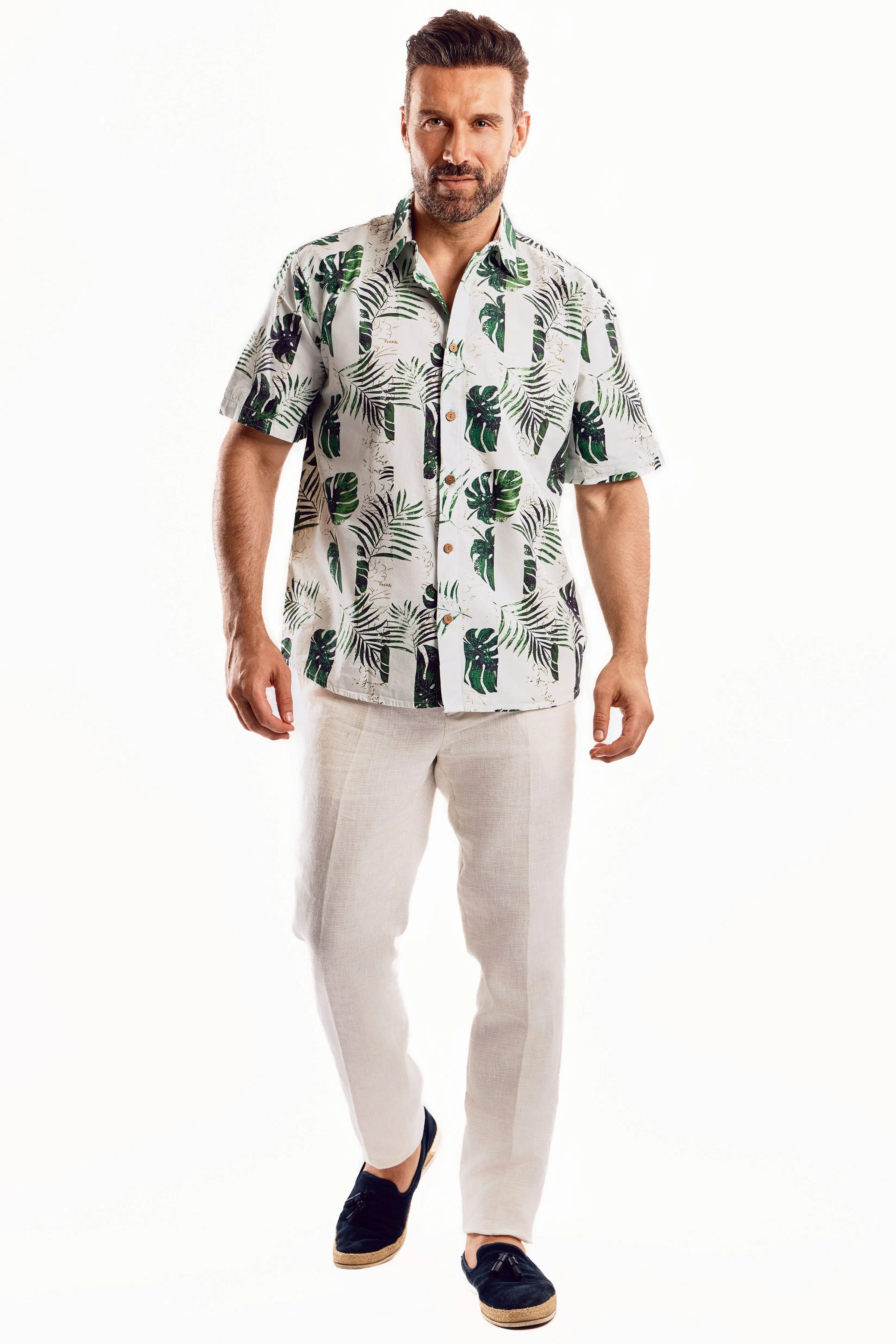 Short Sleeve Green Palm Leaf Shirt